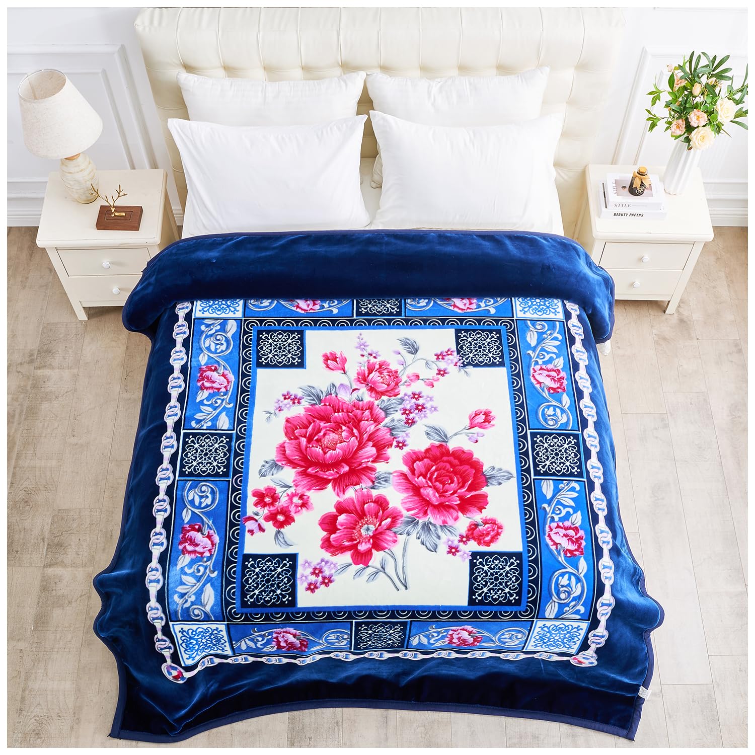 GC GAVENO CAVAILIA Premium Weighted Blanket for Adult 7Kg - Floral Blanket Bed Throws 2-Ply - Heavy Reversible Winter Blankets Deep Sleep - Large King Size (200 x 240 Cm) - Sherpa Fleece Throw