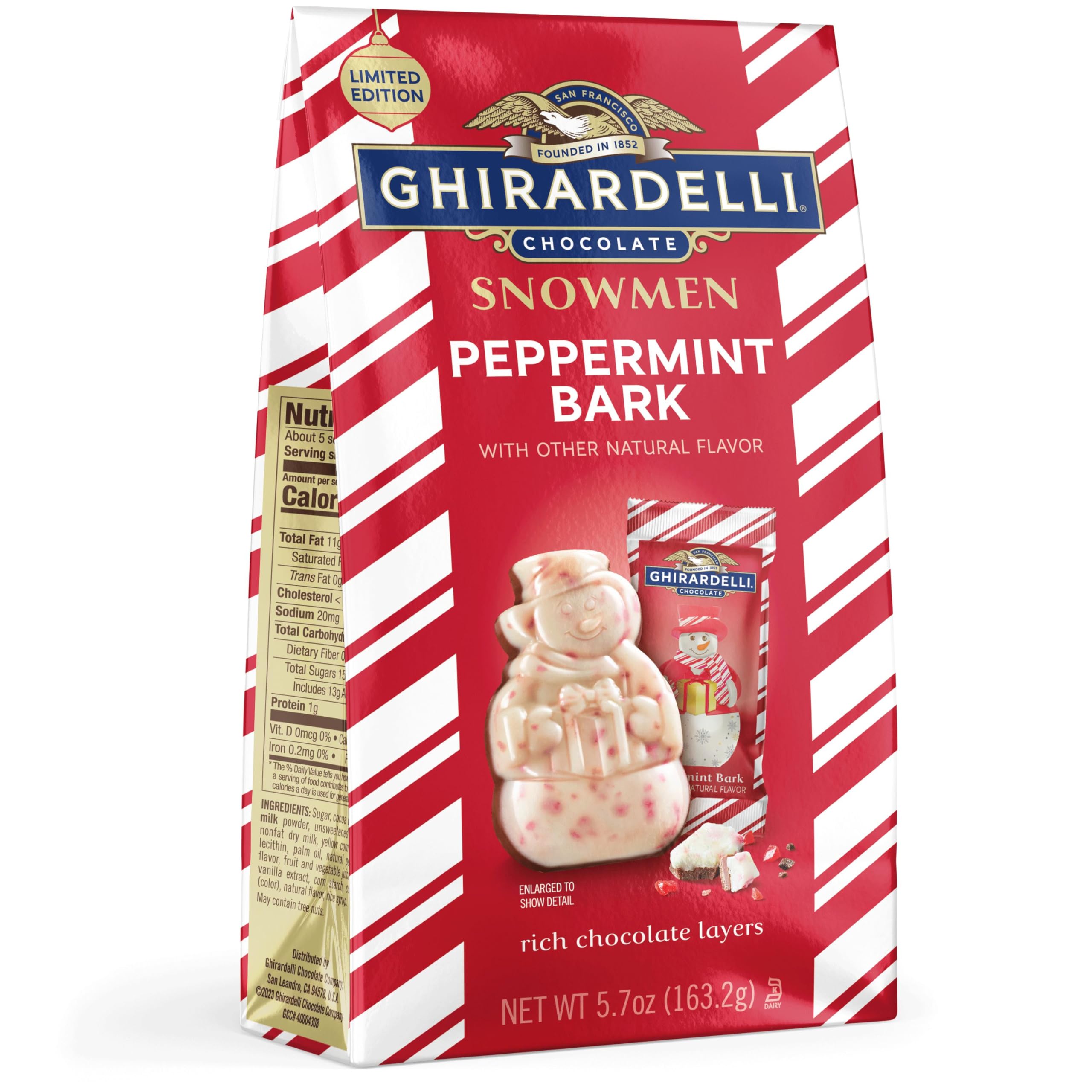 Peppermint Bark Snowmen – Limited Edition Holiday Chocolate Candy Featuring Layers of Rich Chocolate Layers with Festive Peppermint Flavor, 5.7 oz Bag