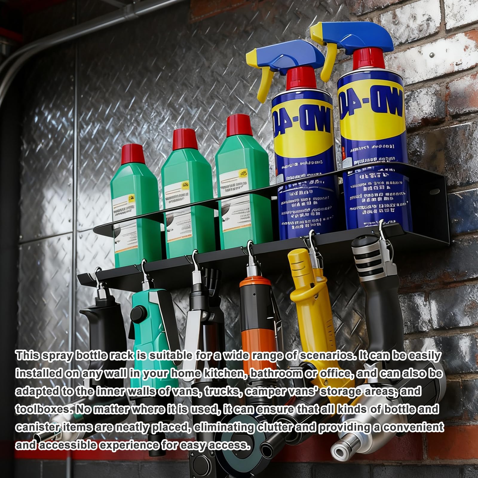 Soporte de latas para botellas de spray: soporte de taller para latas de aerosol, soporte de pared con 5 agujeros y 6 ranuras para garaje, tienda y hogar, (negro)