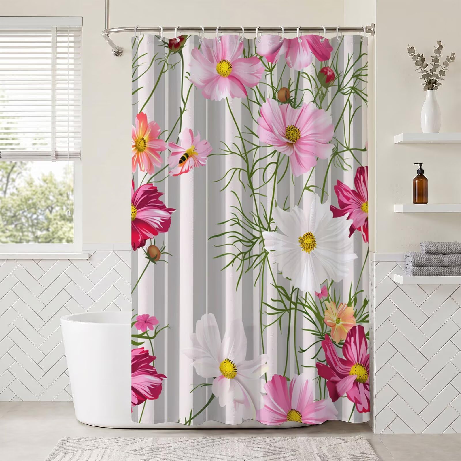 Rideau de douche imperméable tissu polyester 150x170 cm lavable avec anneaux ZO-872