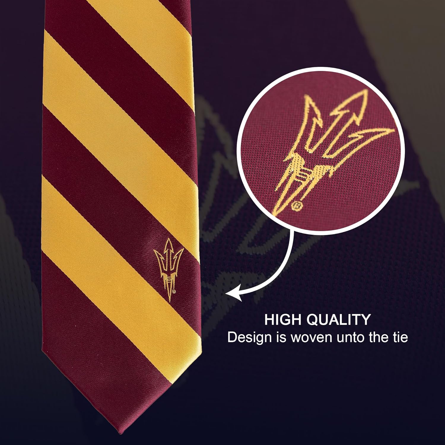 Desert Cactus Arizona State University Neck Tie ASU Sun Devils 100% Polyester Necktie with Logo, Officially Licensed - Image 2