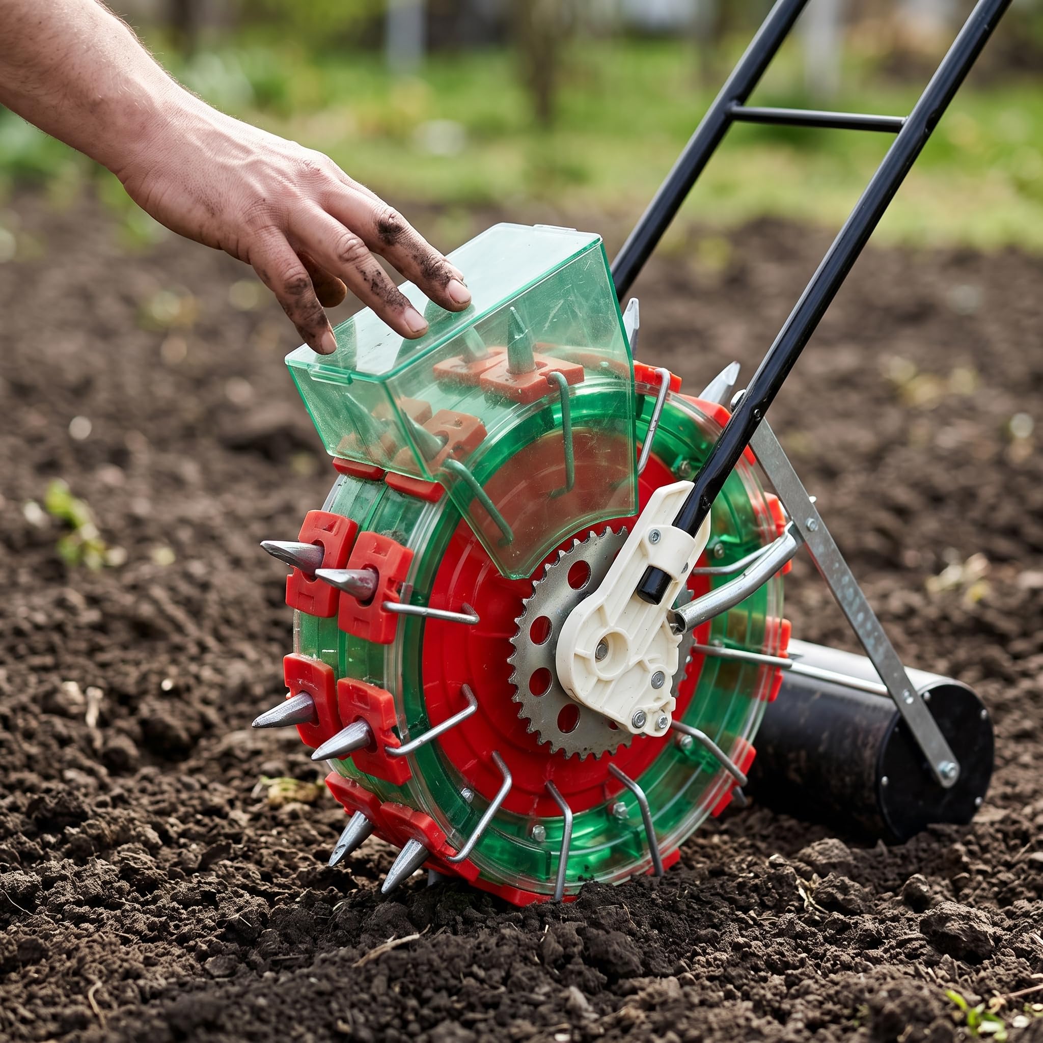 Sembradora Manual Empuje para Jardín y Doméstico, Dispensador Semillas para Algodón y Más