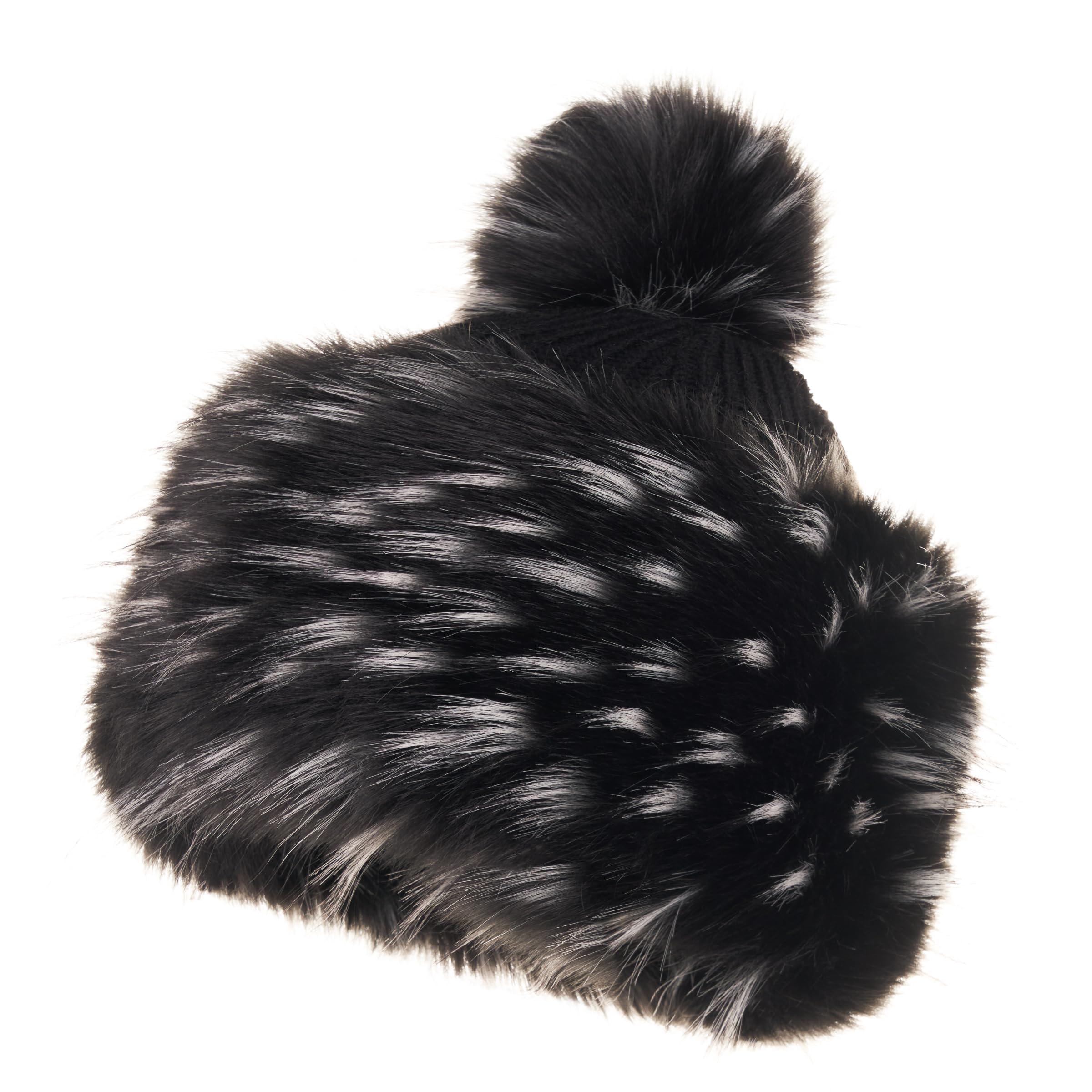 Futrzane Women's Black With White Classic Classic Pom Hat - Faux Fur Trim Hats - Warm Winter Cap For (S, )