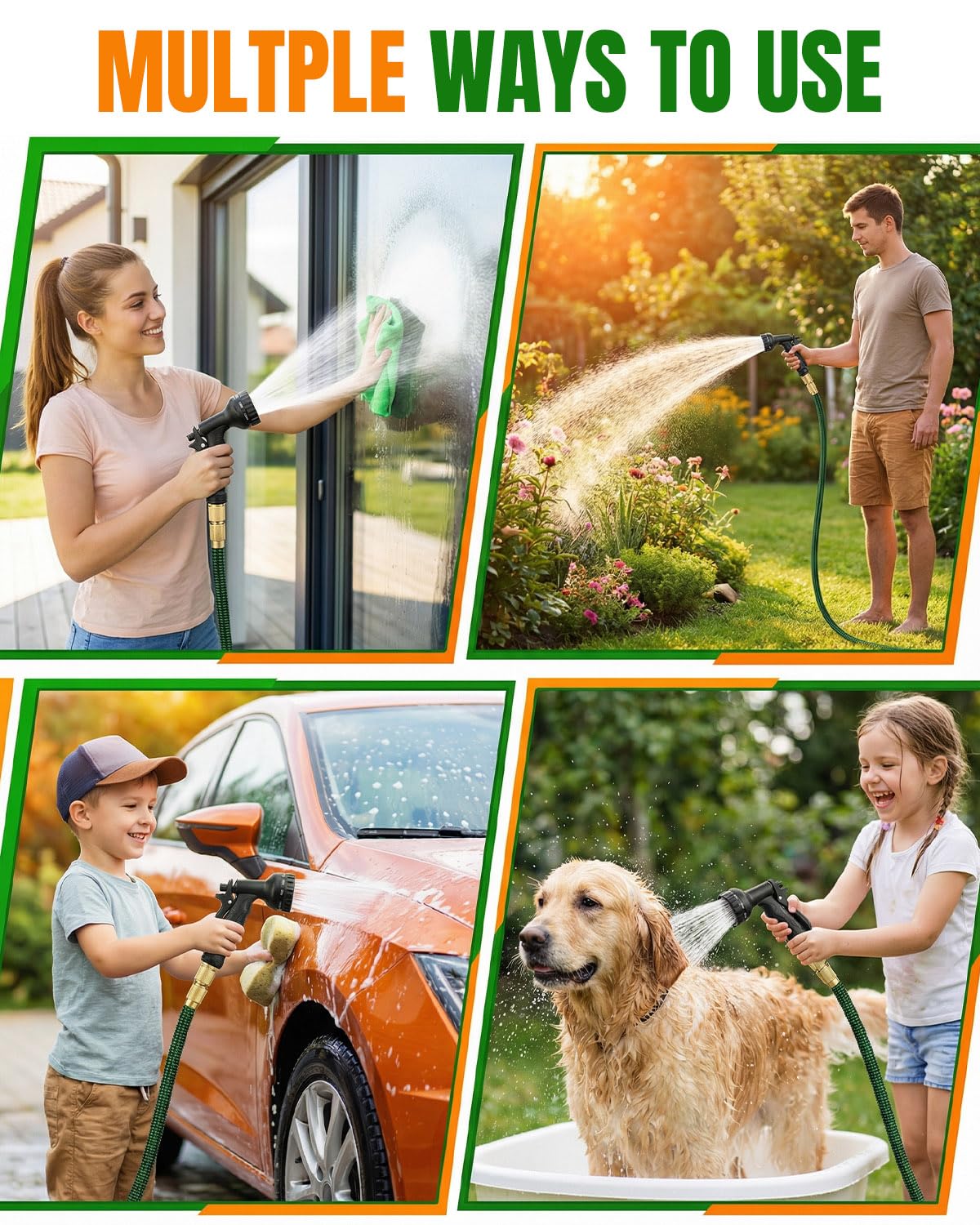 Tubo da giardino espandibile da 45 m, tubo flessibile da 45 m con 10 modalità di spruzzo, connettori in metallo da 1,9 cm e 1,3 cm, nucleo in lattice a 4 strati, design a prova di perdite, adatto per