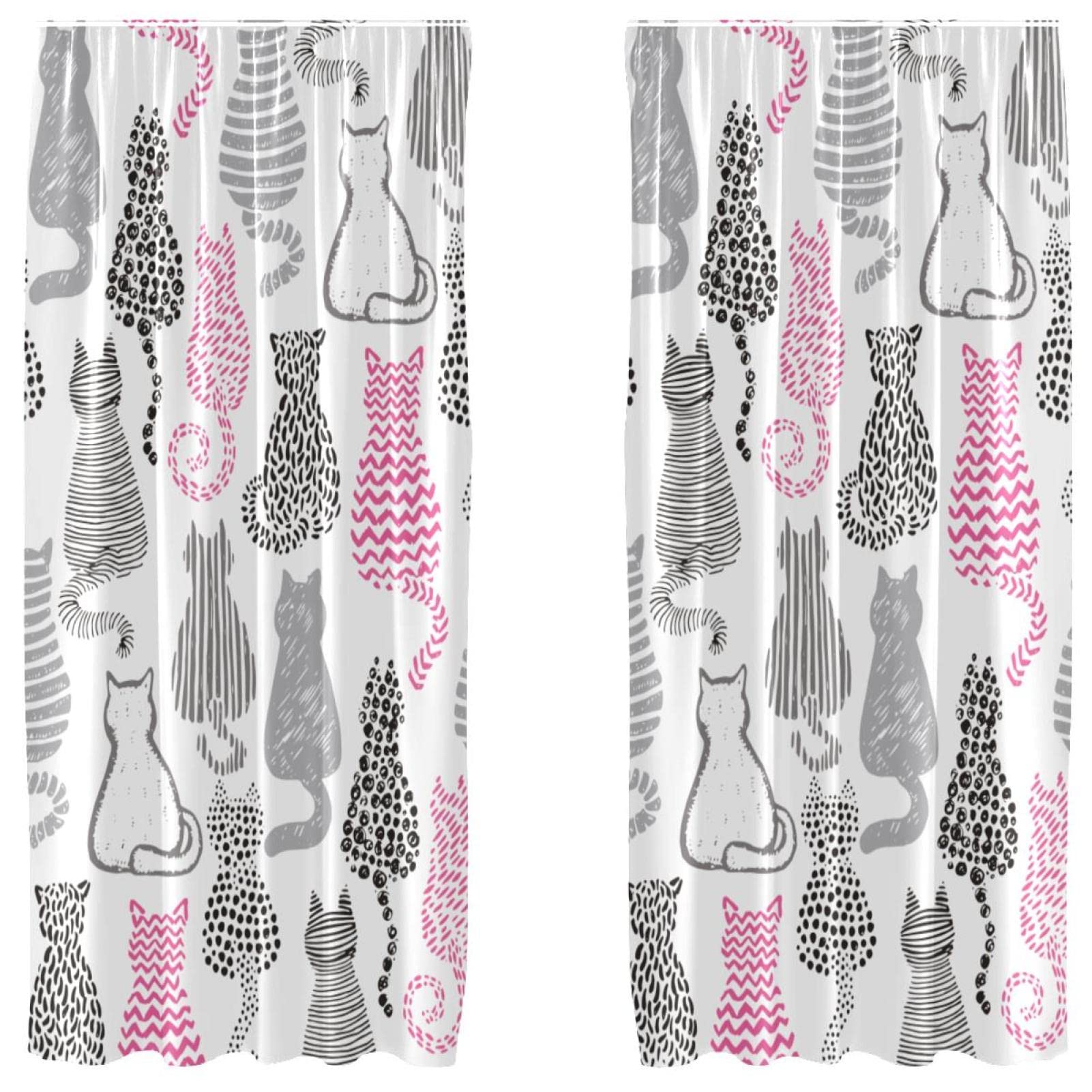 Cortinas ligeras para barra con estampado de gatos, juego de 2 paneles fáciles de colgar