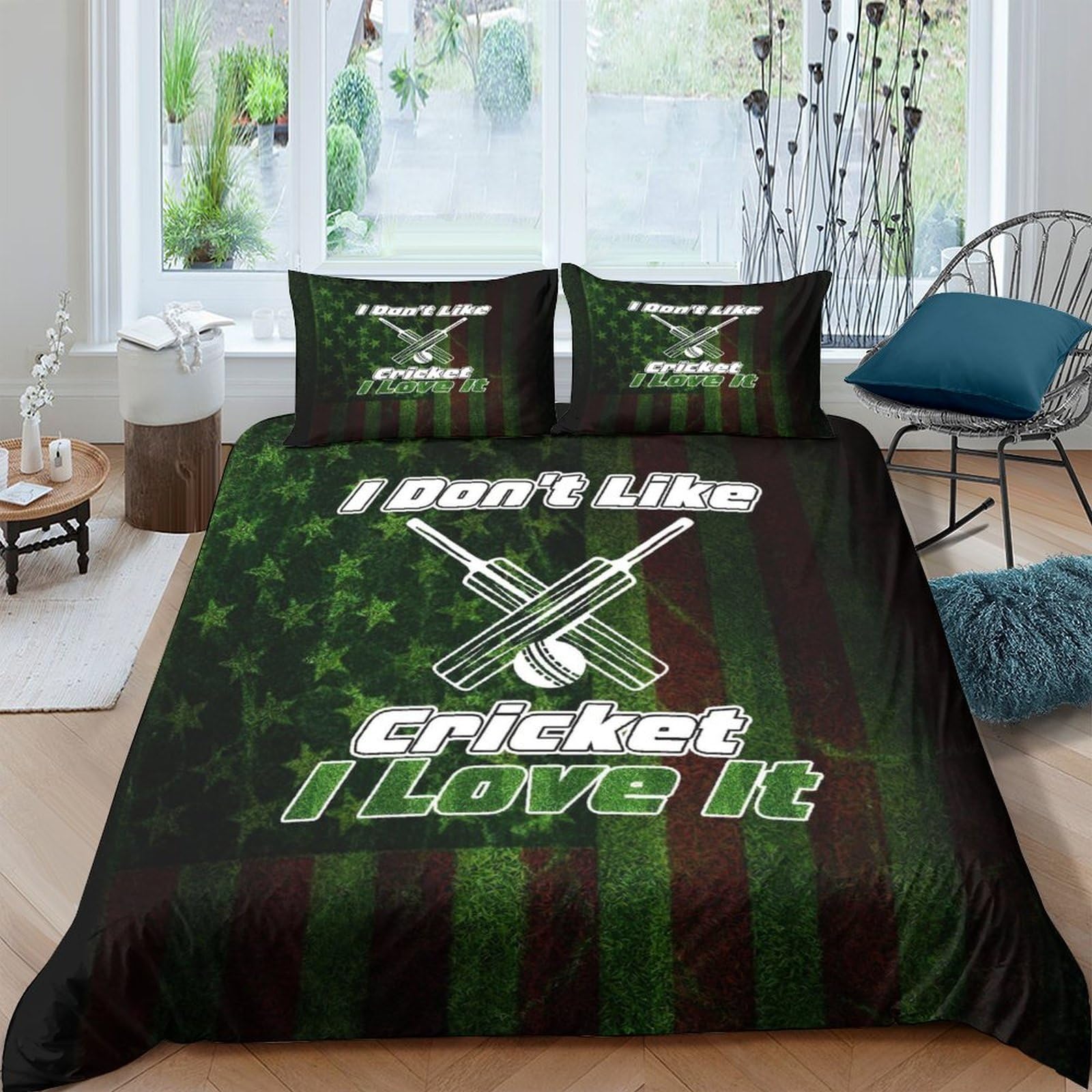 Ctjqhvkz Style-7 3D Printed Cricket Bat Ball Fitted Sheet Microfiber Green Black Bed Cover Anti-Slip Machine Washable Bedroom Decor Single（135X200cm）