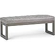 SIMPLIHOME Lacey 41 inch Wide Contemporary Rectangle Tufted Ottoman Bench in Distressed Grey Taupe Vegan Faux Leather, Assembled, For the Living Room and Bedroom