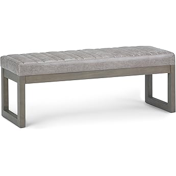 SIMPLIHOME Lacey 41 inch Wide Contemporary Rectangle Tufted Ottoman Bench in Distressed Grey Taupe Vegan Faux Leather, Assembled, For the Living Room and Bedroom