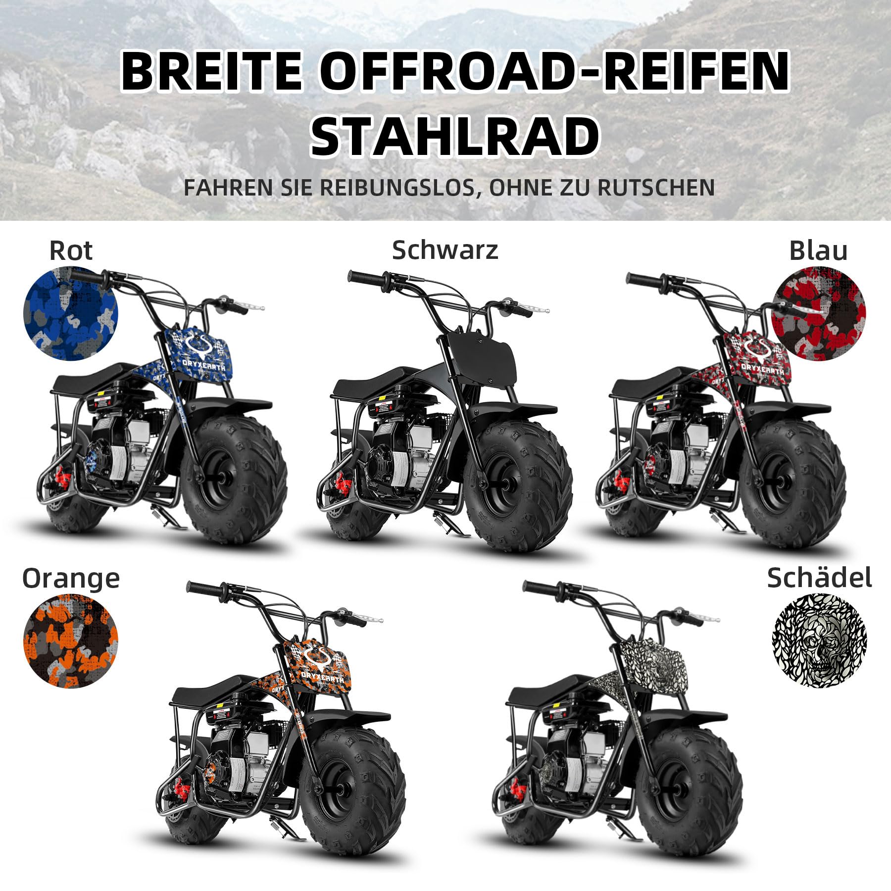 Oryxearth 105CC 4-Takt Dirt Bike Pocket Bike, Kinder Crossbike Benzin, Breitreifen Offroad Rad, Kinder DirtBike, Motocross Motorrad, DIY-Aufkleber Mini Motorrad ab 13 Jahre (Schwarz)