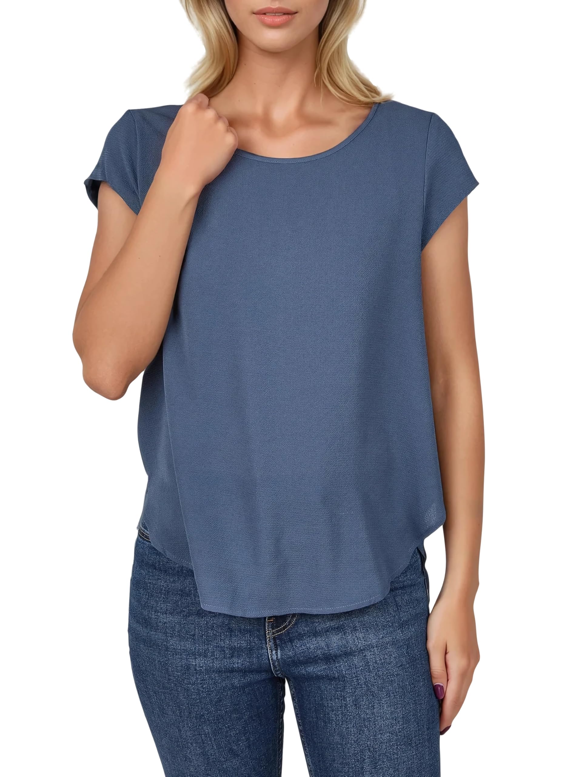 ONLY OnLVIC Lot de 2 t-shirts basiques pour femme Col rond Coupe droite Chemisier à manches courtes Fermeture éclair Motif été Noir Vert Rose Bleu 34 36 38 40 42 44, Vintage Indigo (15284243), 40