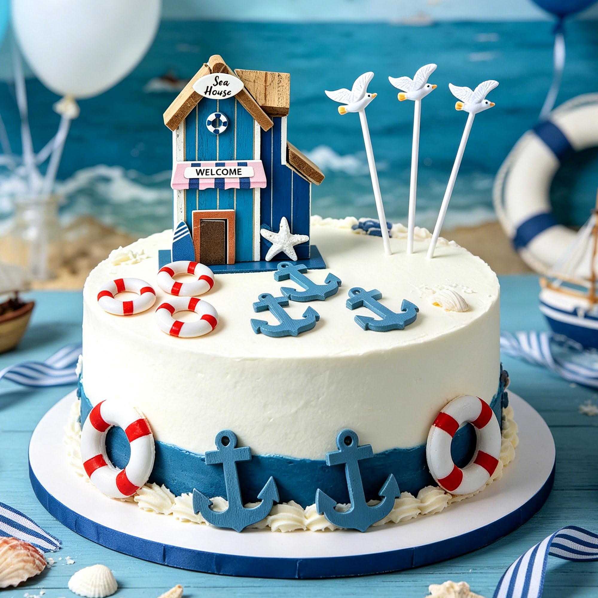JeVenis Nautical cake Topper Baby Shower Nautical Cake Decoration Wedding Bachelorette Engagement Party Supplies Nautical Party Supplies Favors