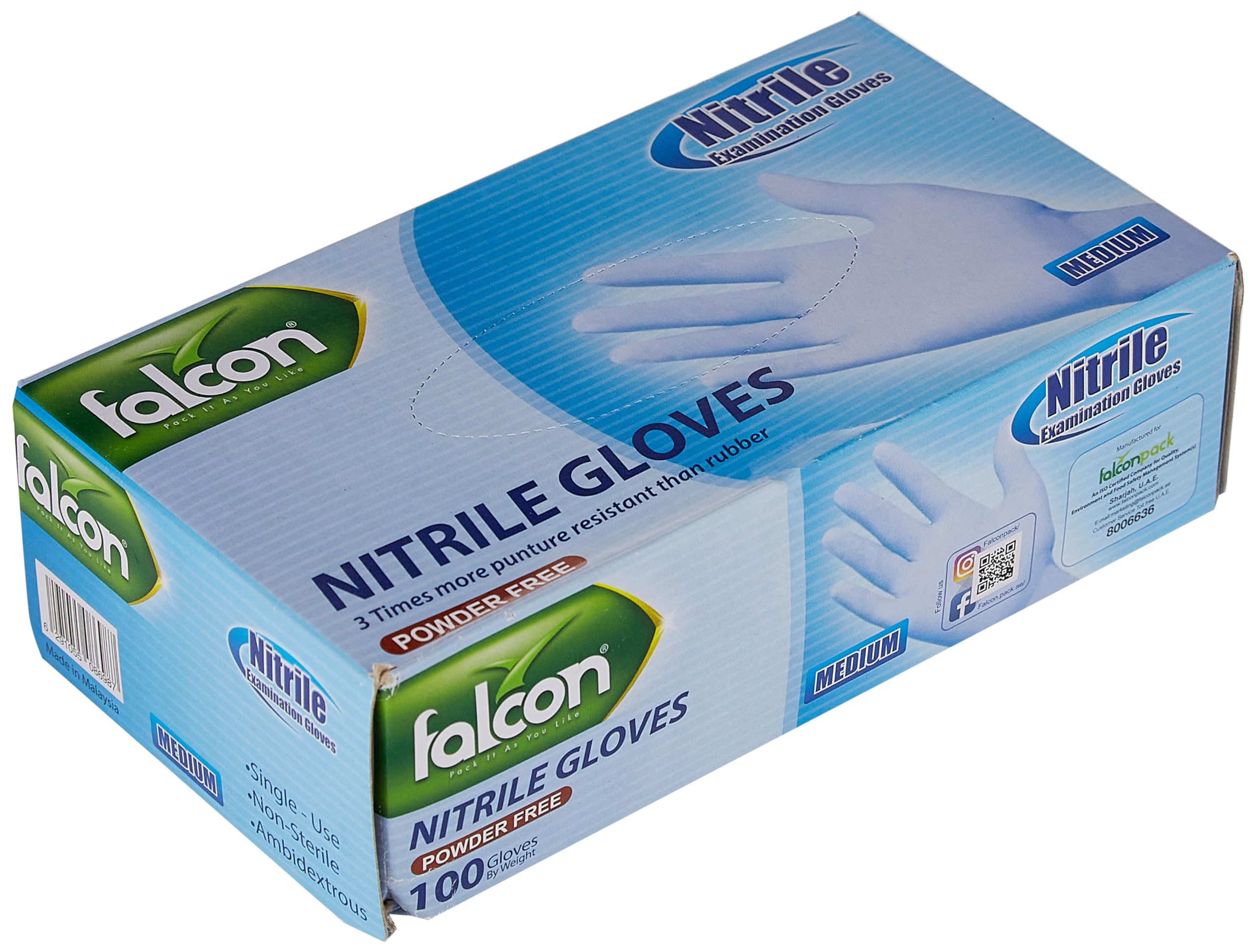 Falcon Nitrile Gloves, 100 Units Blue, M, SNHNM