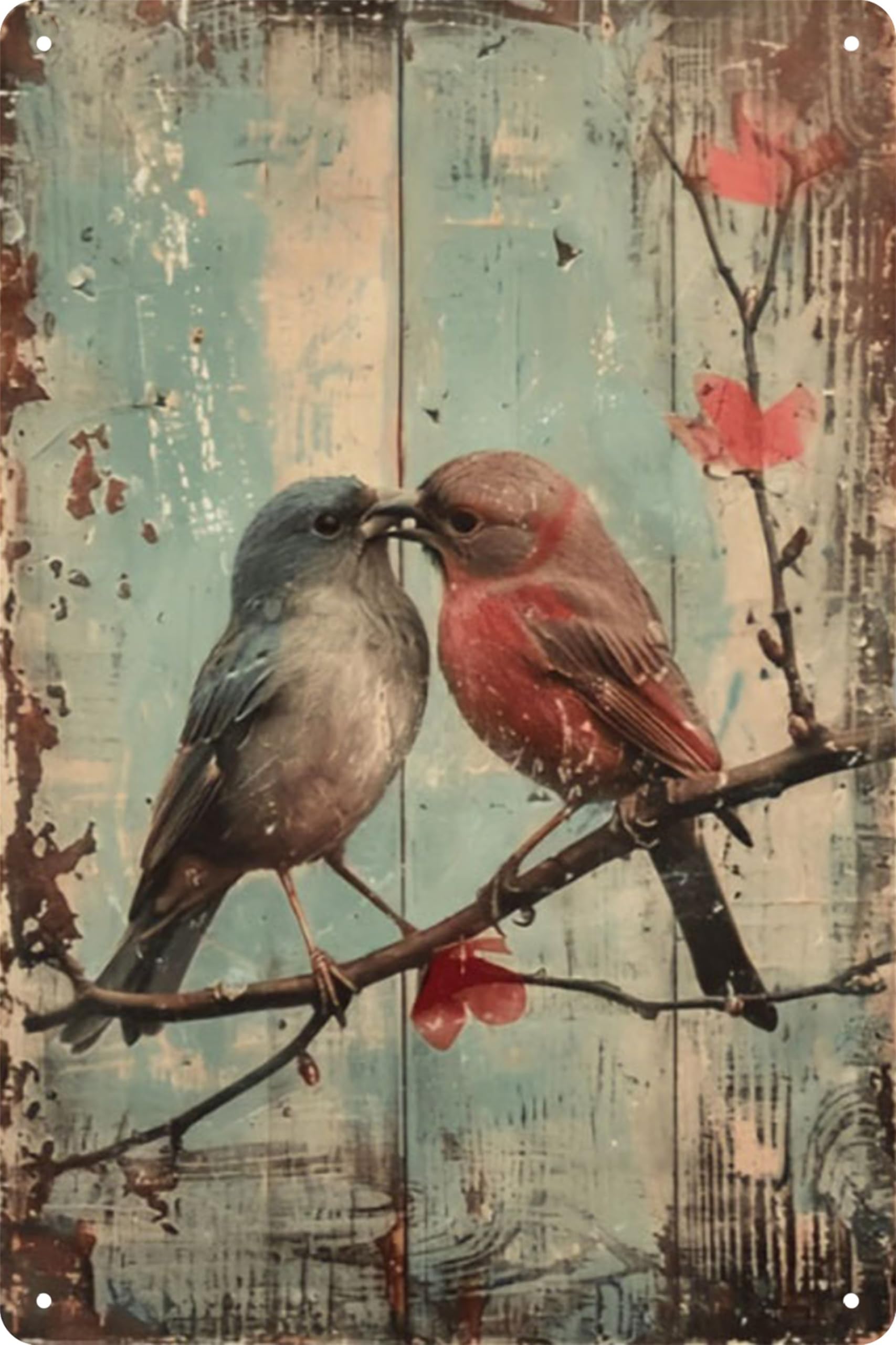 Retro Bird Tin Sign,Featuring Seasonal Birds Metal Sign,Suitable for Chinese-Style Wall Decor,Metal Poster for Cafe,Office,Classroom,Studies,Living Room,and Restaurant,8x12 inches (Bird-4)