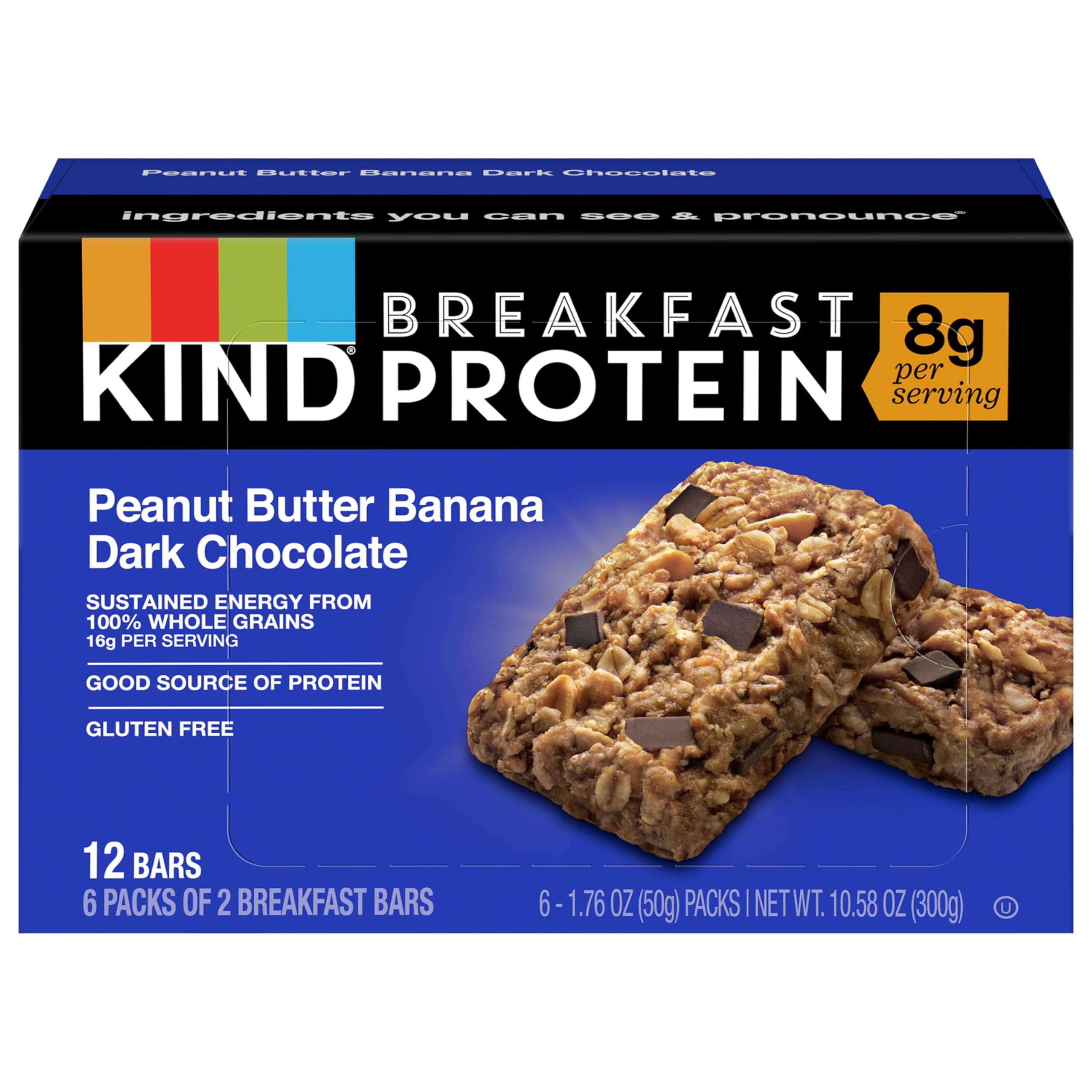 Breakfast Protein Bars, Peanut Butter Banana Dark Chocolate, Healthy Snacks, Gluten Free, 8g Protein, 6 Count (6 Packs of 2 bars)