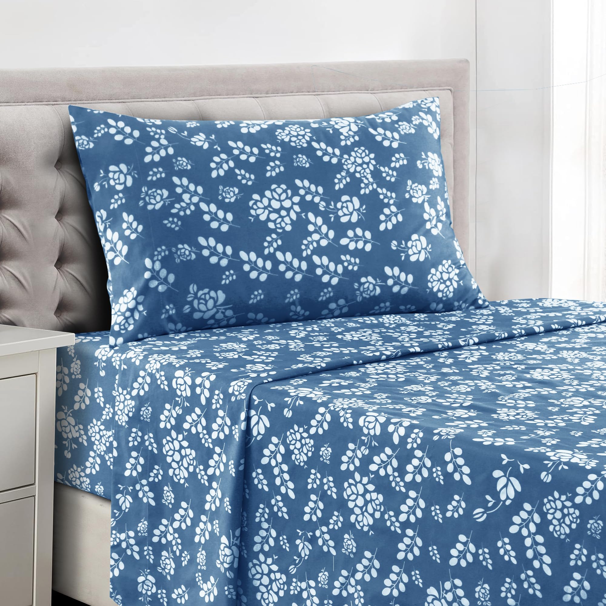 LUX D cor Floral Twin Sheet Set - 3 Piece Ultra-Soft Microfiber Bed Sheets with Flat Sheet 16
