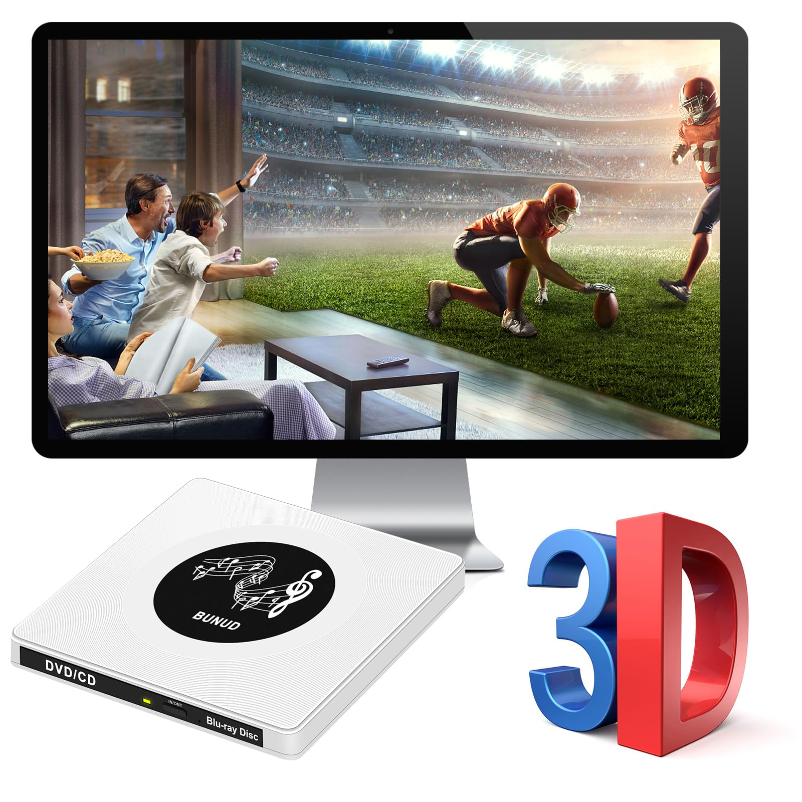 BUNUD Externes Blu Ray Laufwerk, USB 3.0 Bluray Brenner Extern USB C Externe Blu-ray Laufwerk mit 2 USB & SD/TF Slots, Externe Bluray laufwerke für PC Laptop Windows 11/10 Mac MacBook