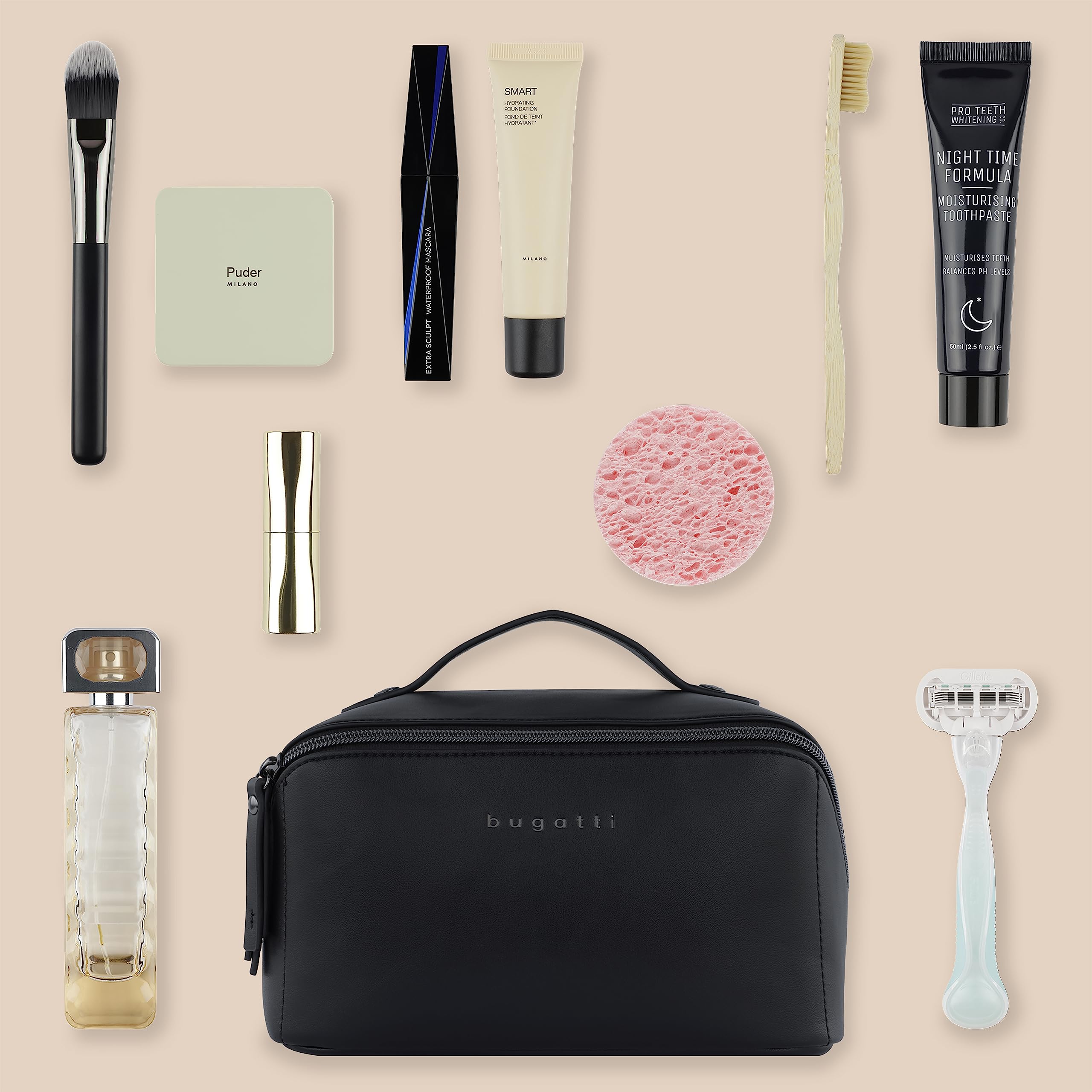 bugatti Almata Kulturbeutel Damen, Make-up-Tasche mit großer Öffnung für Reisen