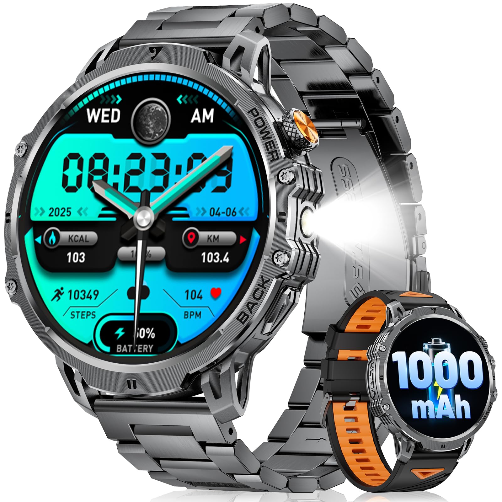 LIGESmart Watch for Men (Answer/Make Call), 1.85" HD-Display 1000mAh Battery Fitness Tracker with LED Flashlight, 100+ Sports Modes/IP68 Waterproof, Sport Smartwatch for Android IOS Black