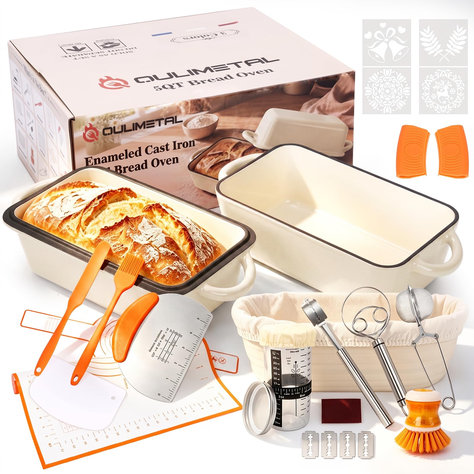 Emaillierte Gusseisen Brotbackform 4,7 Lmit Deckel 32,0 cm, Cremeweiß