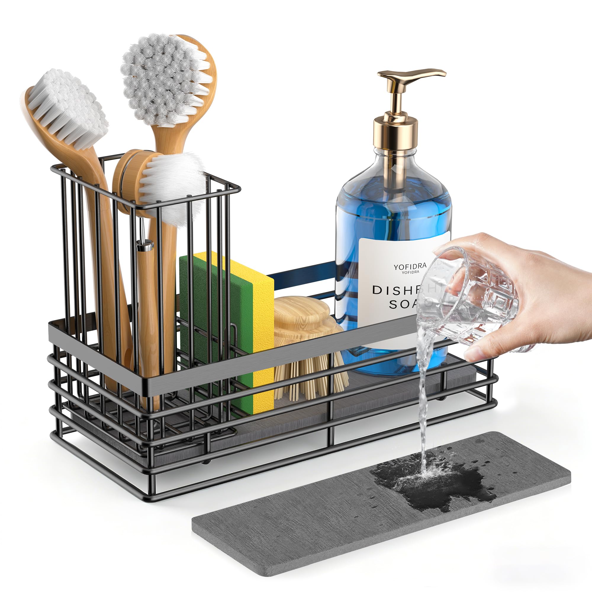 Yofidra Sponge Holder for Kitchen Sink, Sink Caddy with Stone Drying Mat