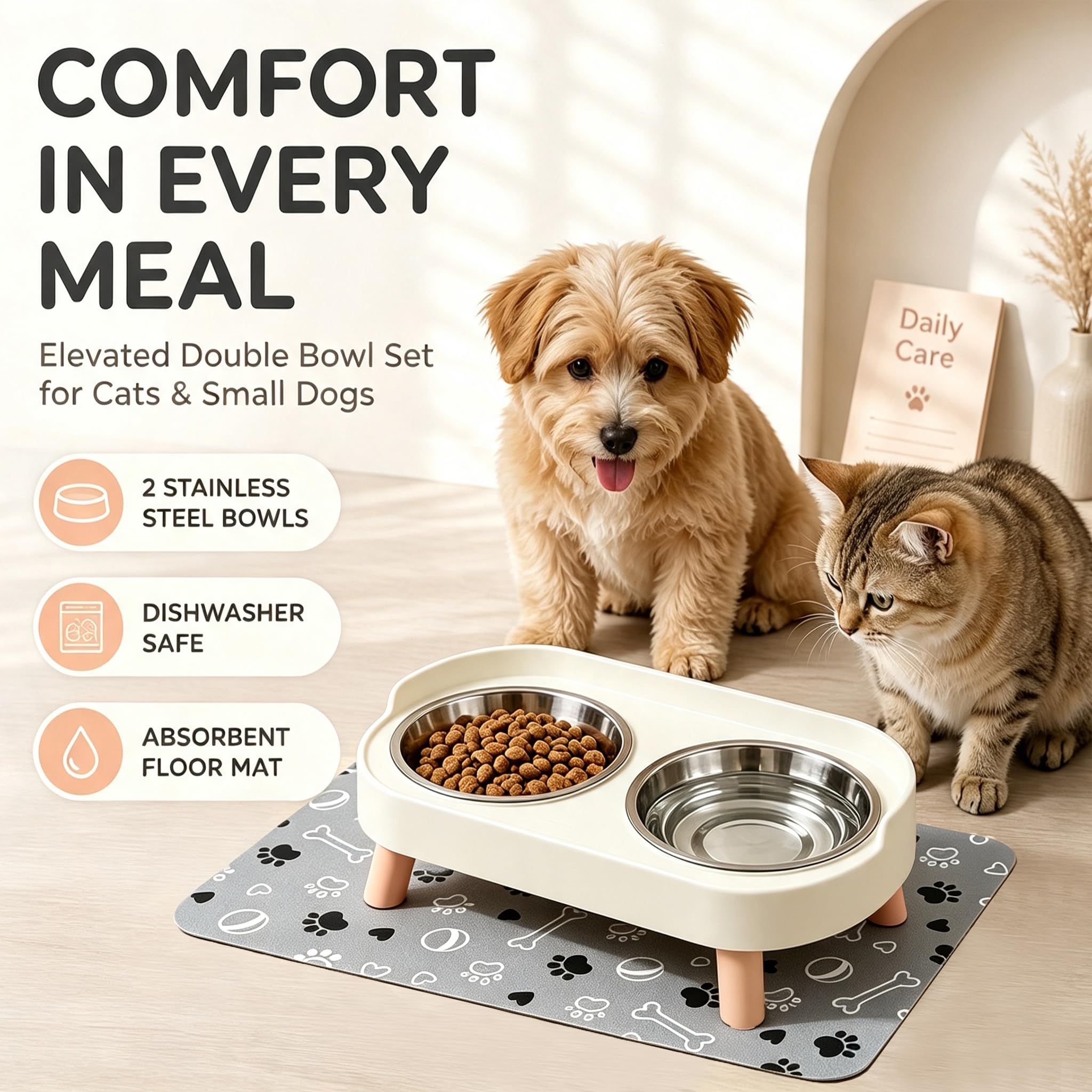 Erhöhte Hundenäpfe mit Matte, 2 Edelstahl für kleine Hunde unter 11,3 kg
