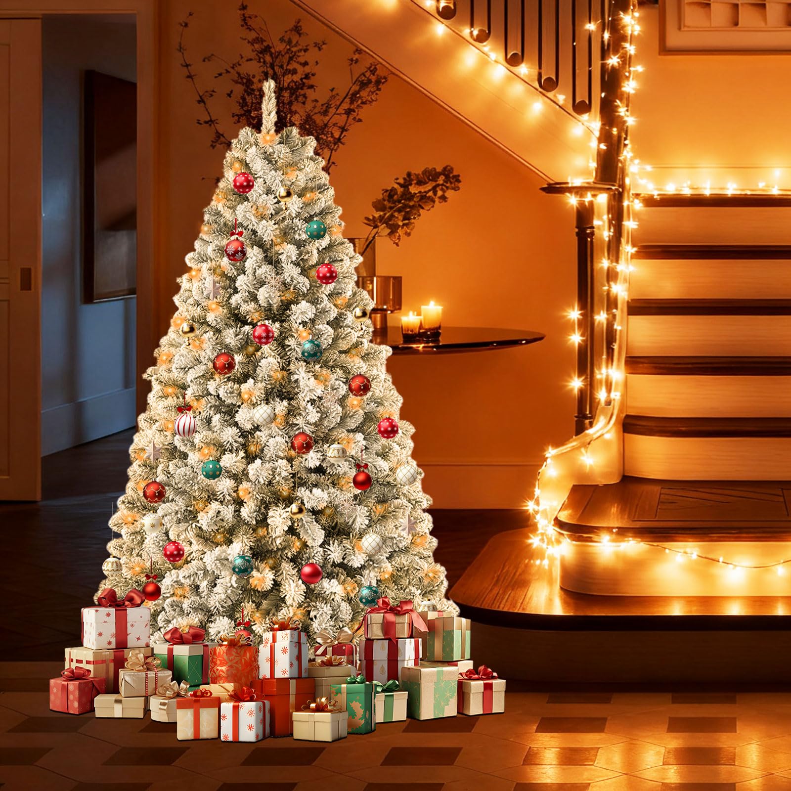 Árbol de Navidad Grande Artificial con iluminación,árbol de Navidad de 180 cm con LED y 900 Puntas,árboles de Navidad Artificiales adecuados para decoración de Navidad y Año Nuevo (DABlanco)