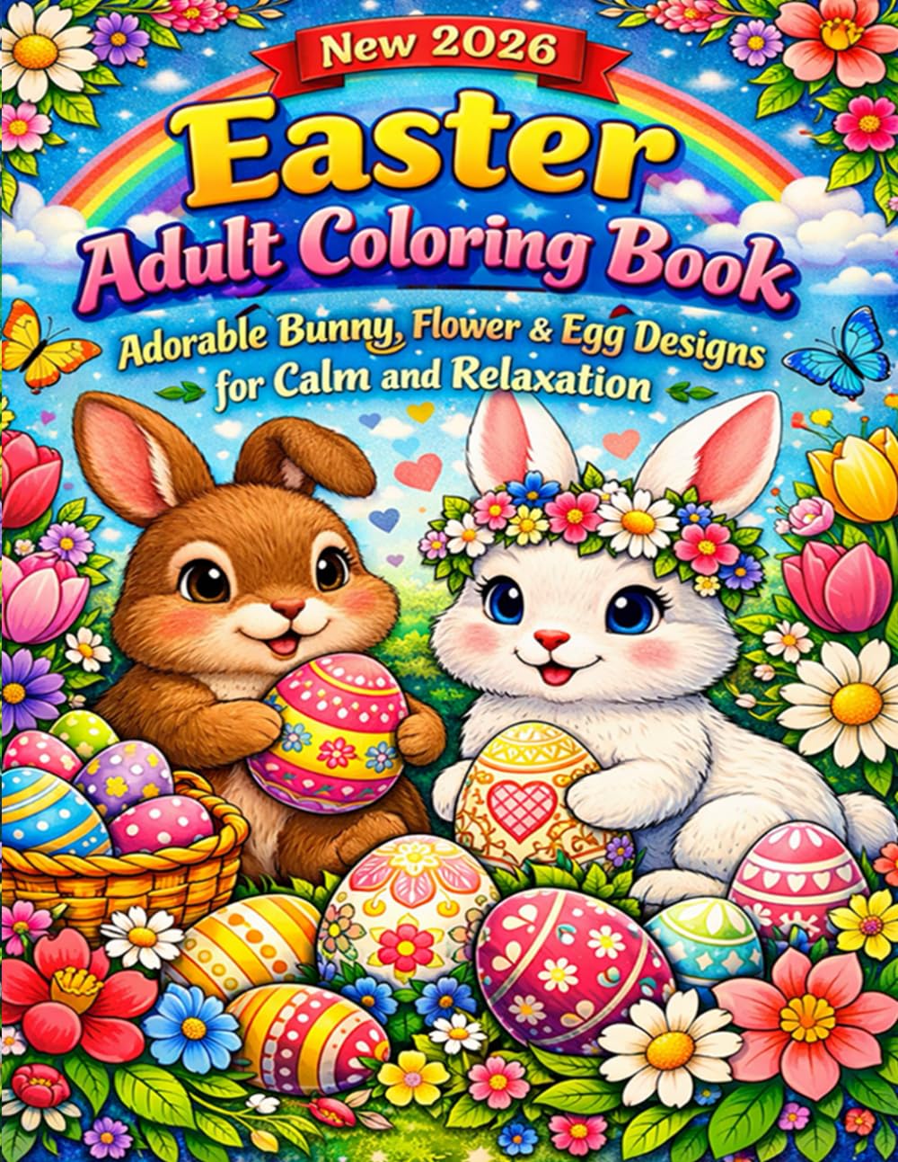 New 2026 Easter Adult Coloring Book: Adorable Bunny, Flower & Egg Designs for Calm and Relaxation: A Relaxing Spring Coloring Experience with Cute Bunnies Beautiful Flowers and Decorative Easter Eggs
