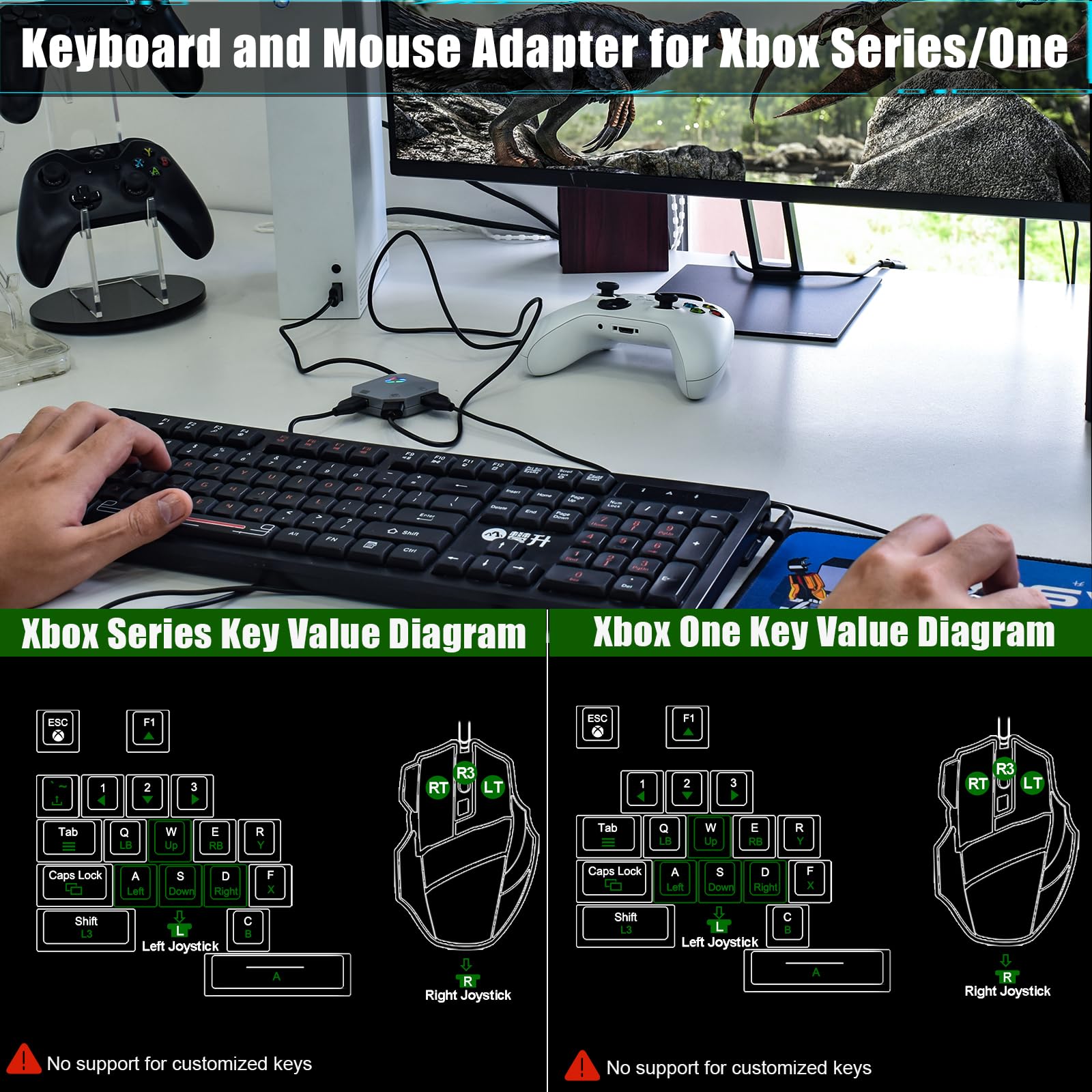 Keyboard and Mouse Adapter for Nintendo Switch, Xbox Series S/X, Xbox One, PS4/PS3, Switch Keyboard Mouse Converter Support Mouses Sensitivity/Aim Speed/Dead Zone Adjustment - Plug and Play