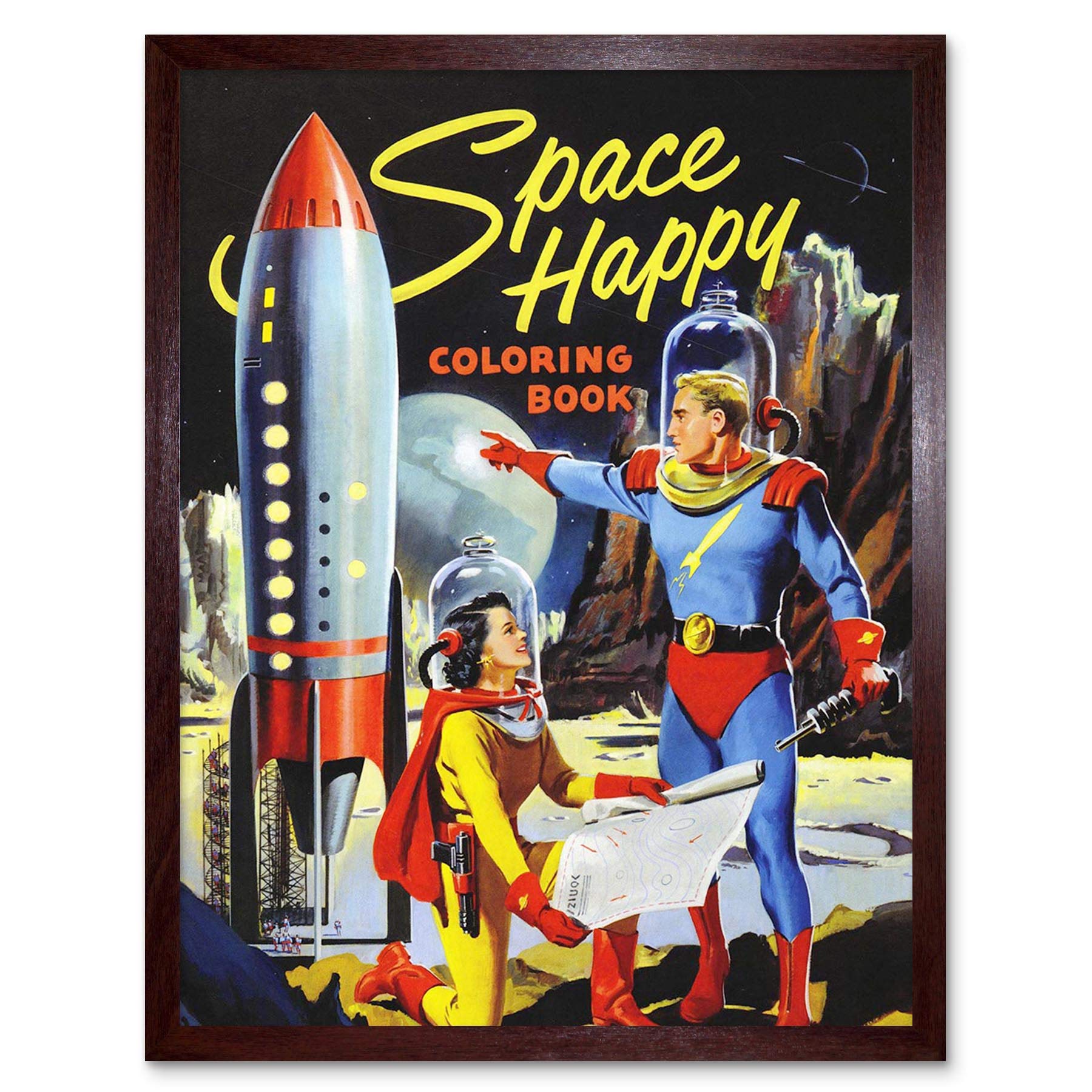 Wee Blue Coo Coloring Book Cover Space Happy Sci Fi Art Print Framed Poster Wall Decor 12X16 Inch