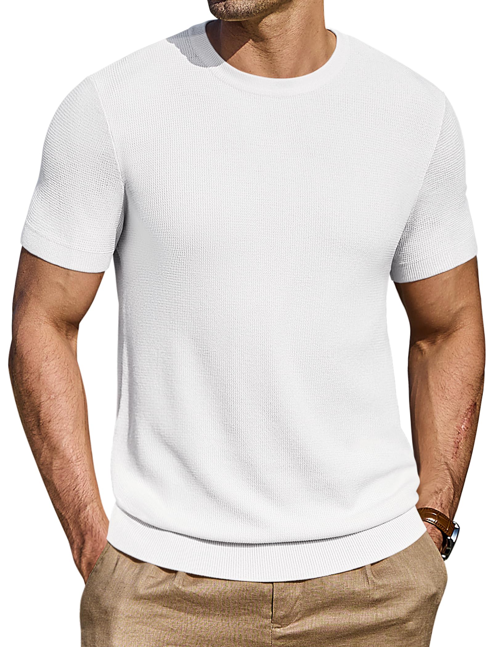COOFANDY T-Shirts für Herren Kurzarm Strick Shirt mit Rundhals Sommer Shirt Oberteile
