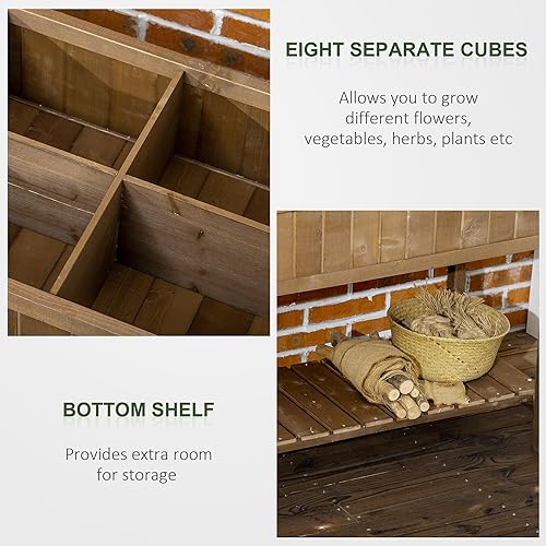 Miniatura 3 de Outsunny Cama de jardín elevada de madera con 8 ranuras soporte elevado para maceta con estante abierto para espacio de jardín limitado para
