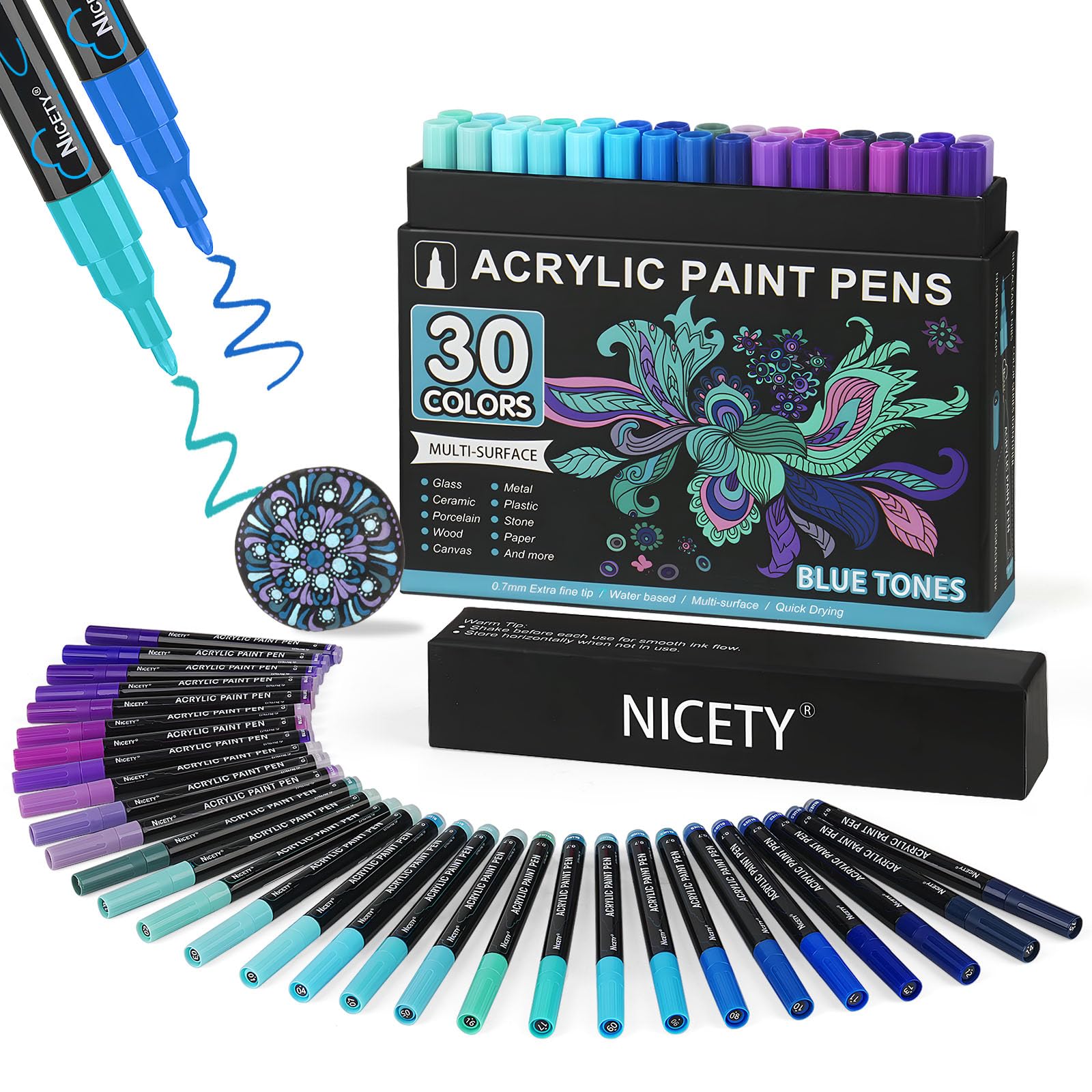 Amazon.com: NICETY 30 Colors Blue Tones Acrylic Paint Pens, Pro