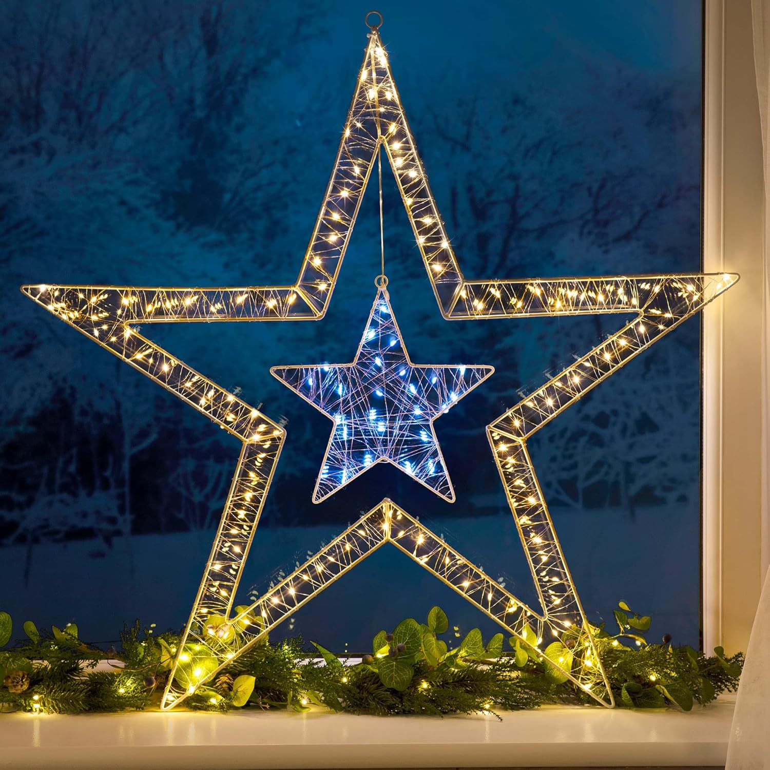 Christow Christmas Star Window Light, 80cm Wall Decoration, Micro LED