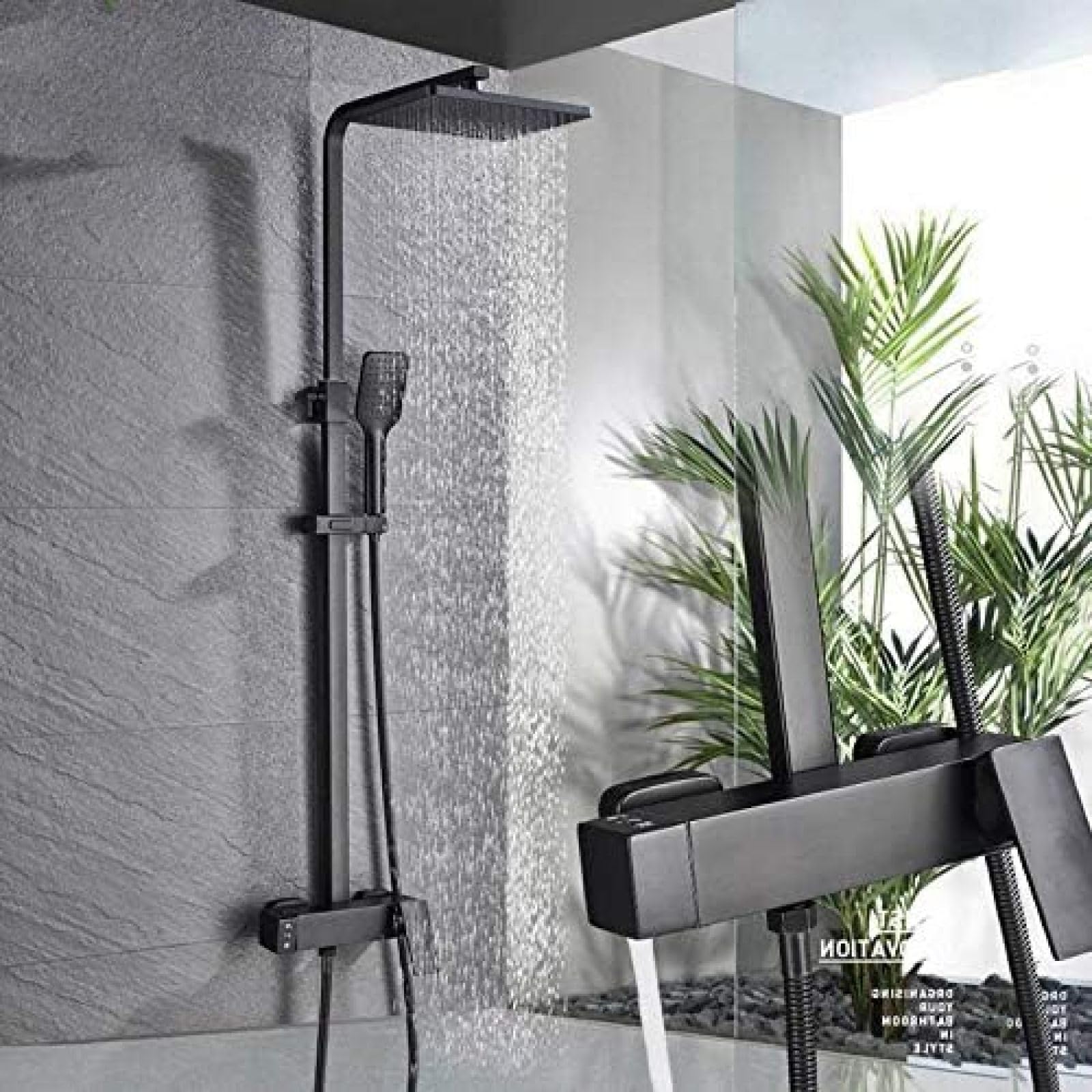 GLJTUO Matte Black Wall Mounted Rainfall Shower Faucet Rotate Watering Can Bath Shower Set Handshower Head Rain Bathroom Mixer Tap