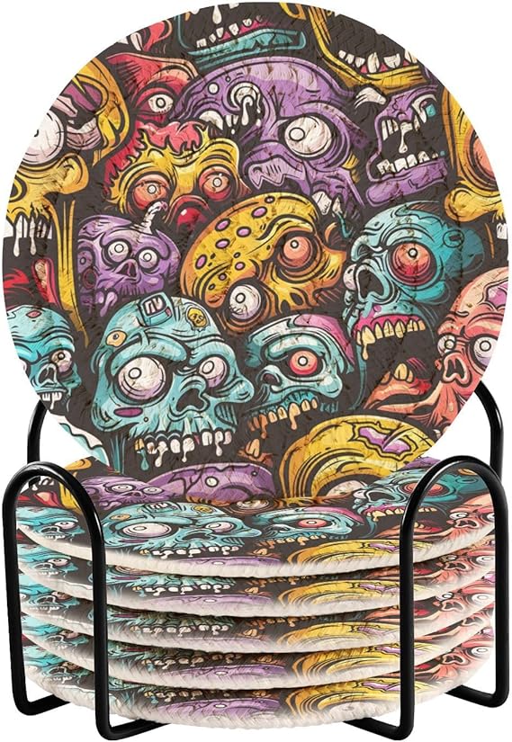 Cup Coasters for Table Zombie Colorful Cartoon Bright Set
