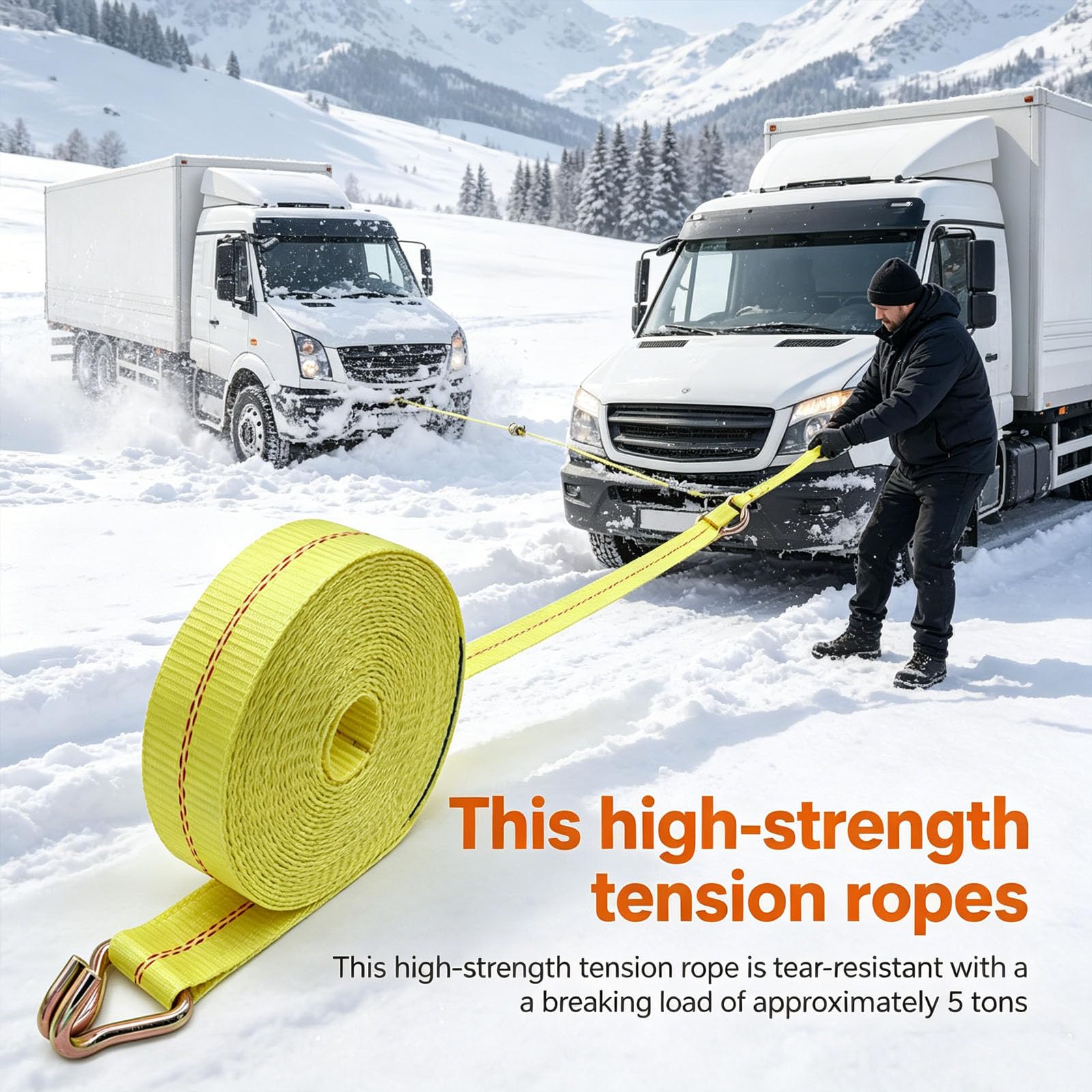 Cinghie di ancoraggio con gancio, 18 m x 5 cm, con gancio, 5000 kg, cinghie di fissaggio per auto, moto, camion