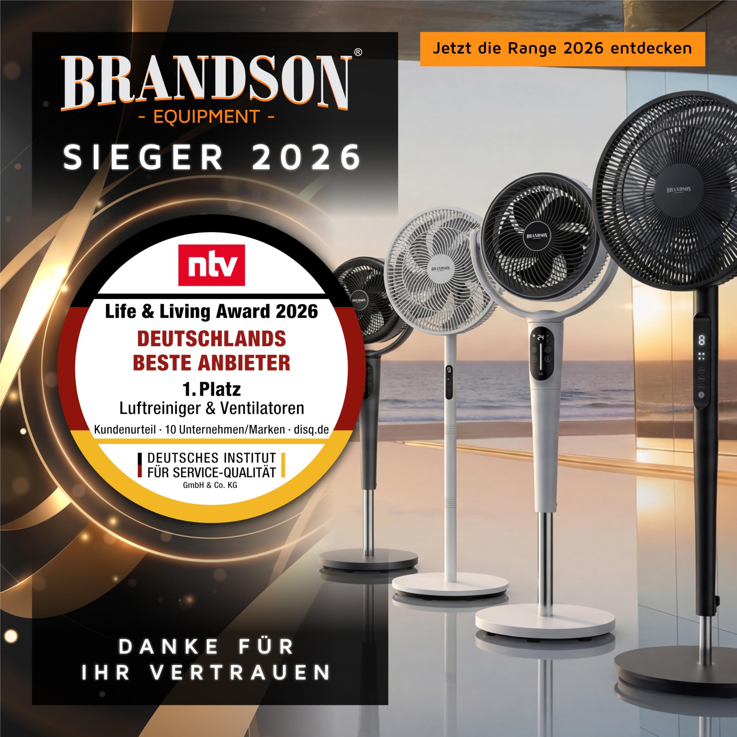 Brandson - Standventilator mit Fernbedienung - Standlüfter leise - Ventilator höhenverstellbar - mobiler Lüfter - Neigungswinkel verstellbar - 3 verschiedene Geschwindigkeitsstufen