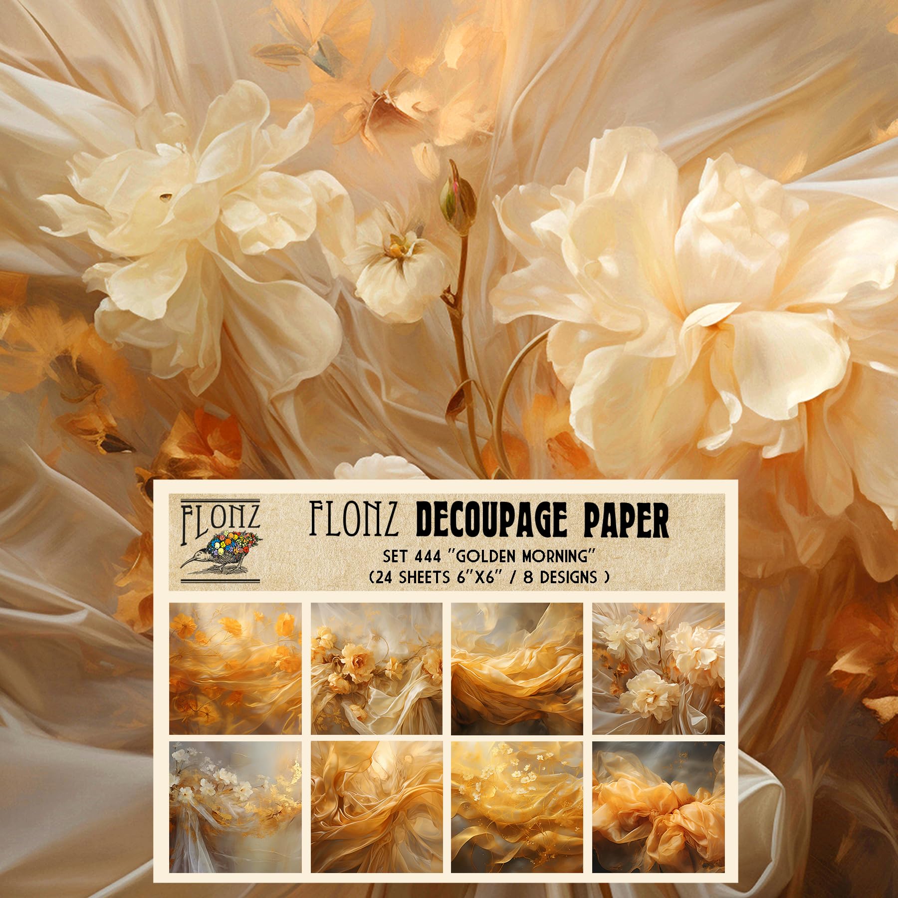 Decoupage Paper Pack (24 Sheets 6"x6") Golden Morning # Vintage Styled Pattern Paper for Decoupage, Craft and Scrapbooking