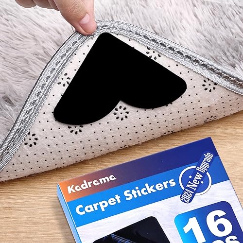 Paquete de 16 Pinza de esquina para alfombras para suelos de madera dura para sujetar la alfombra, antideslizante debajo de la alfombra, cinta