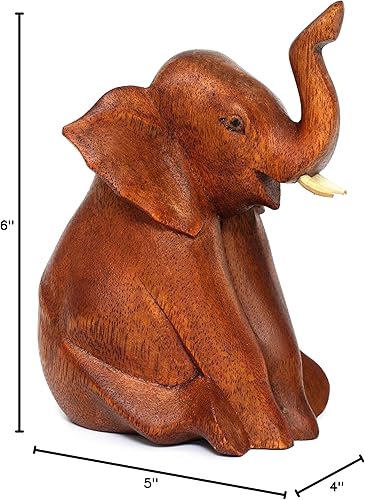Miniatura 6 de G6 Collection Estatua de elefante tallada a mano de madera, escultura artística, decoración rústica para el hogar, decoración hecha a mano,