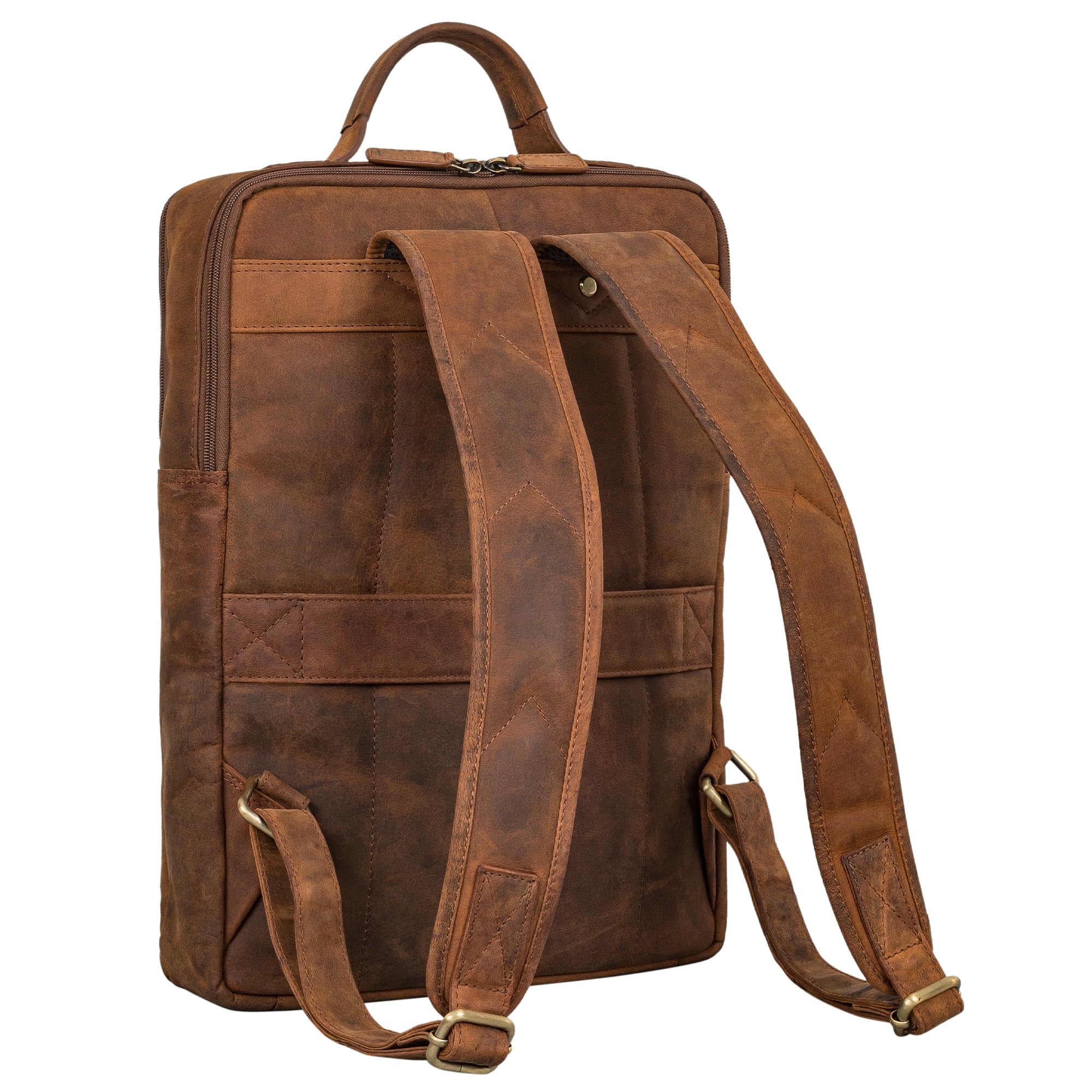 STILORD 'Noé' Mochila Elegante para Ordenador de 14 Pulgadas Mochilas de Cuero para Negocios Hombre Mujer Backpack de Trabajo Cuero Genuino, Color:avani - marrón