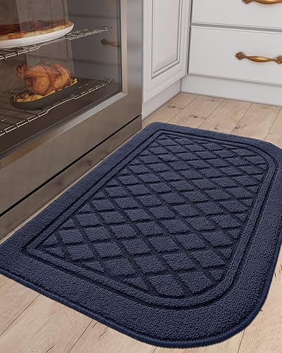DEXI Tapete de cocina de medio círculo, lavable para fregadero, esquina de interior, 23.5 x 35.5 pulgadas, color azul