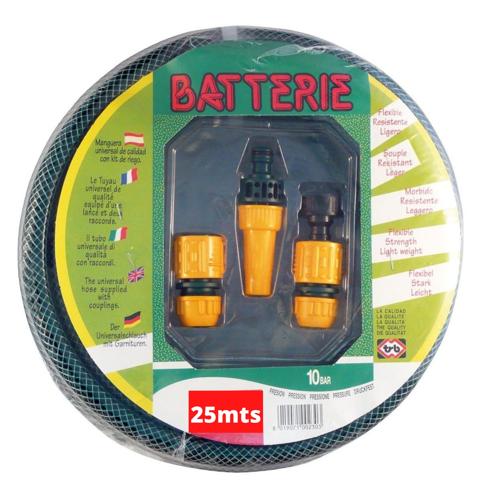 Riegolux 331020 Kit Manguera Batterie con Accesorios, Verde, 25 m