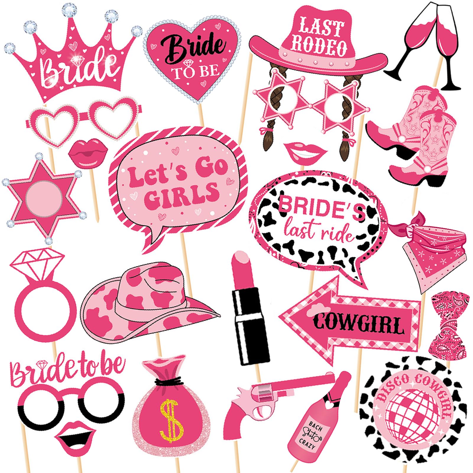 24 Pcs Cowgirl Party Decorations,Western Photo Booth Props