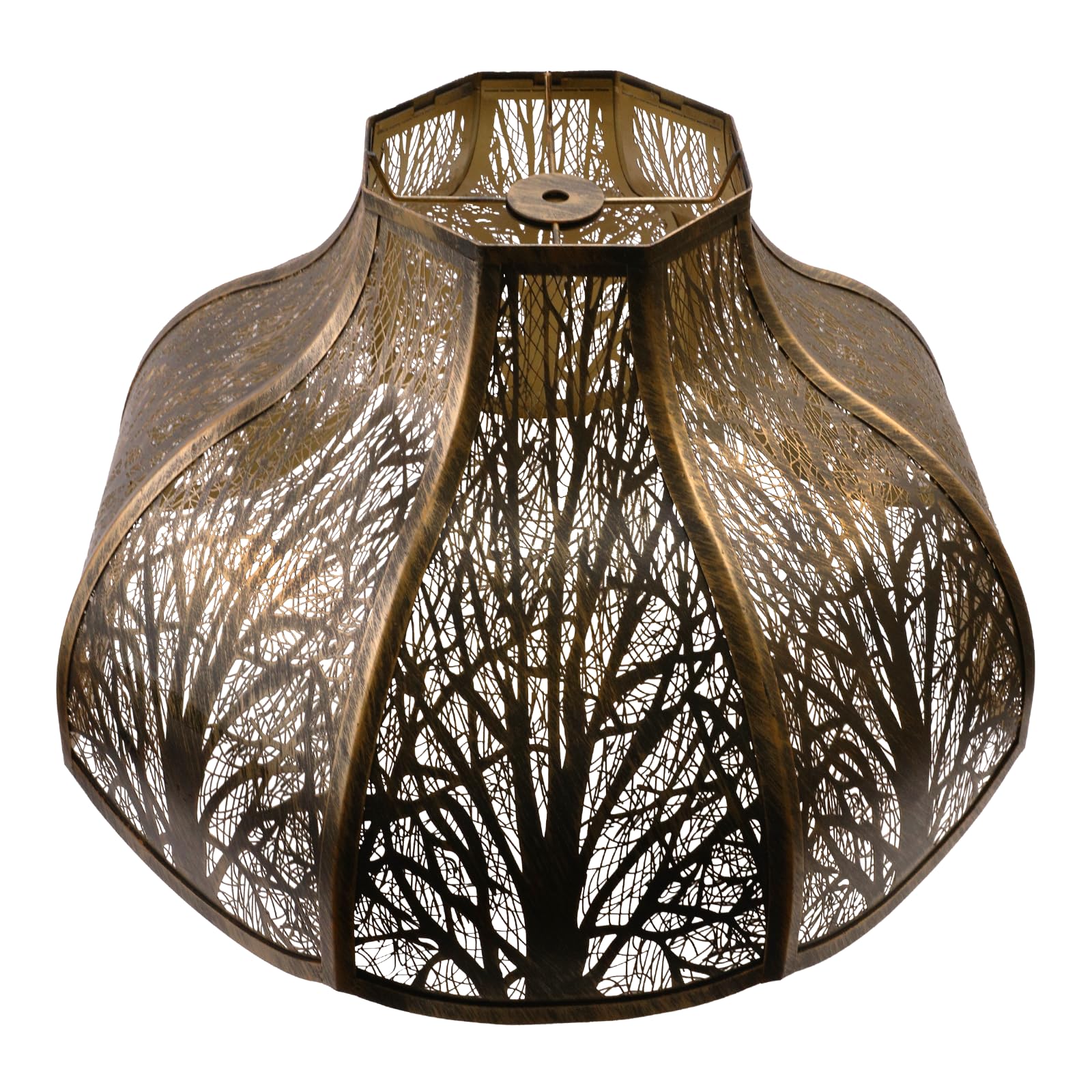 ALUCSET Octagonal Large Lampshade, Lotus Shaped Etched Forest Metal Lamp Shade Replacement for Table and Floor Light Cover, Antique Bronze and Gold, 6" Top x 17" Bottom x 11" High Large Lampshades