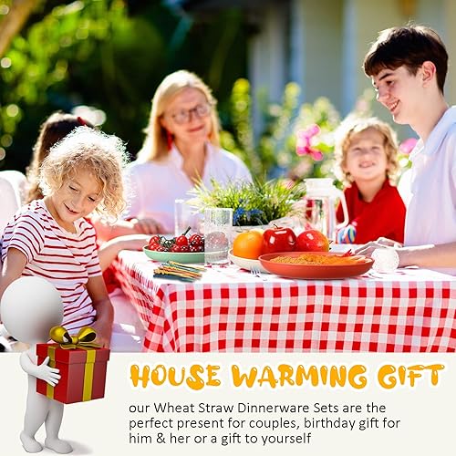 Miniatura 6 de Juego de vajilla de paja de trigo de 56 piezas, platos y cuencos de plástico irrompibles para niños, viajes, picnic, camping, platos coloridos para