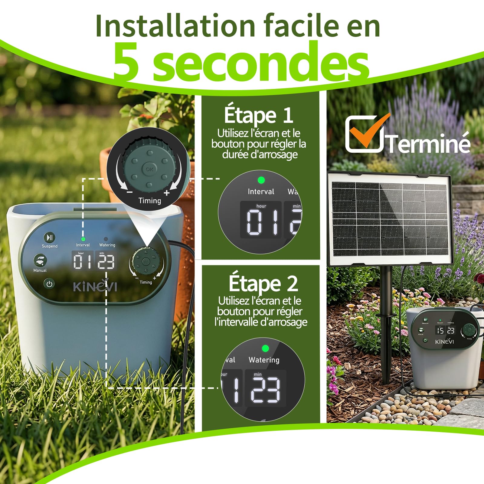 Kit Arrosage Automatique Solaire Jardin Ysteme Irrigation Goutte à Goutte 15 Plantes Balcon Extérieur