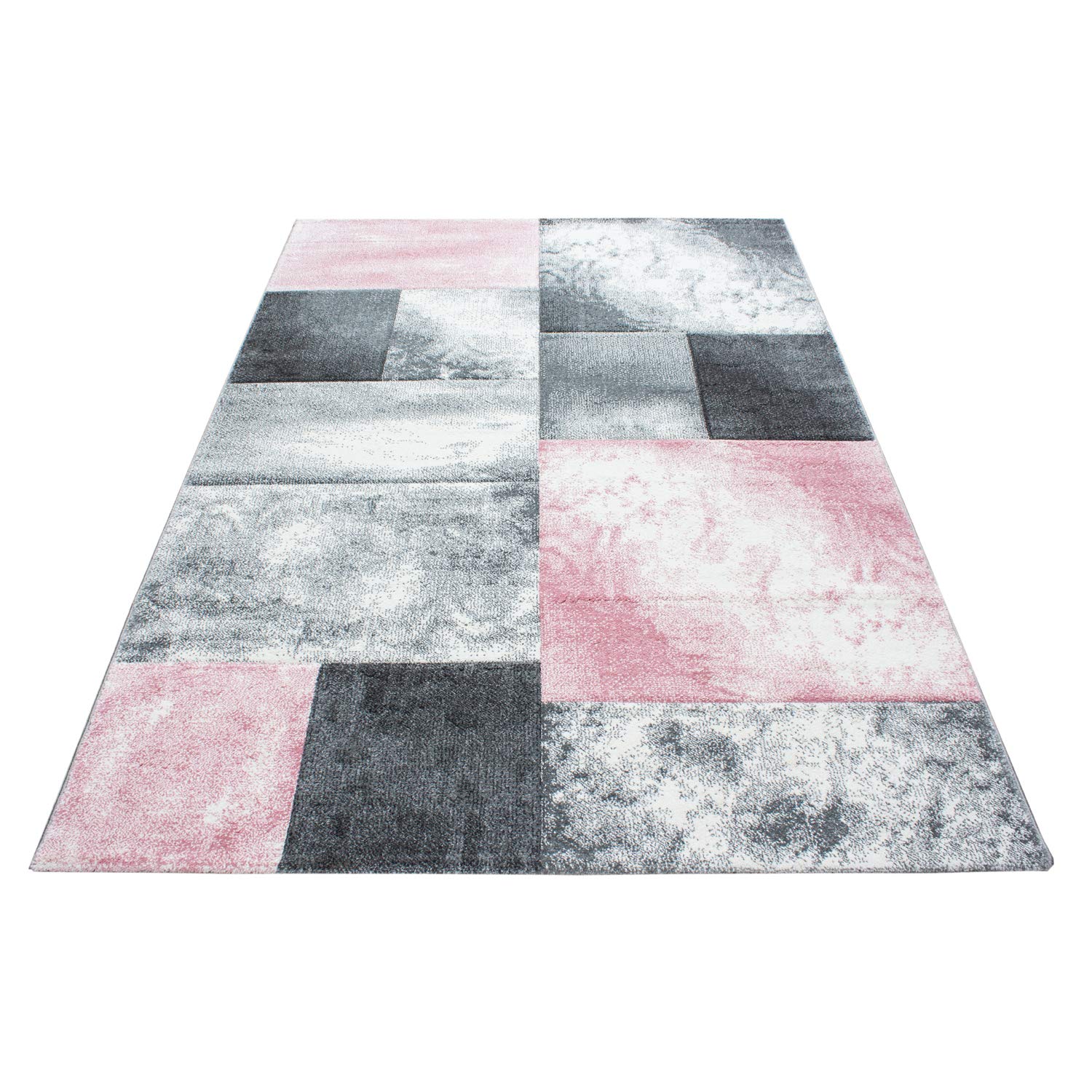 Teppium Moderner Kurzflor Teppich Wohnzimmer 120 x 170 cm Pink - Konturenschnitt Teppich Waschbar, Kariert Design, Pflegeleicht und Weich - Ideal für Schlafzimmer, Esszimer und als Küchenteppich