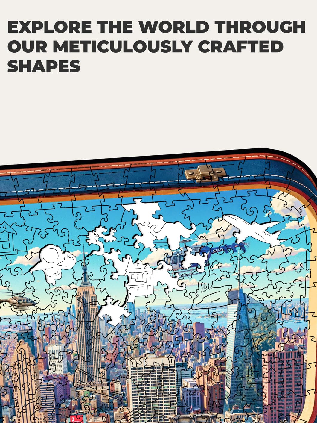 UNIDRAGON Puzzle en Bois - New York in a Case Jigsaw Puzzle - 500 pcs | 35 x 40 cm - Pièces de Forme Unique - Bois Découpé au Laser - Coffret Cadeau en Bois - Puzzle pour Adultes
