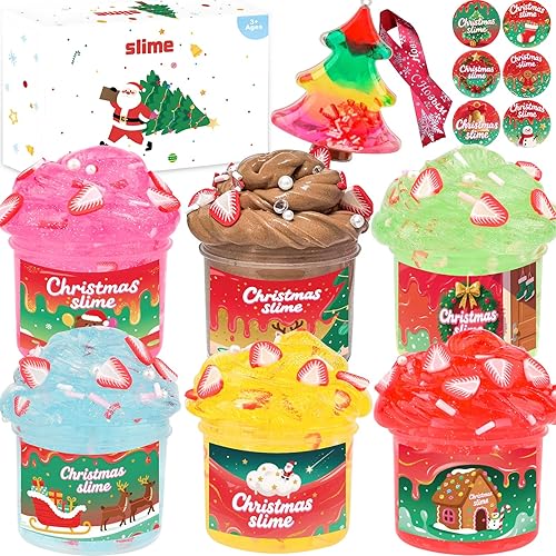 Árbol de Navidad, paquete de 6 mini juego de limo de cristal con hechizos de bricolaje, regalo de fiesta de cumpleaños de Navidad, regalo de